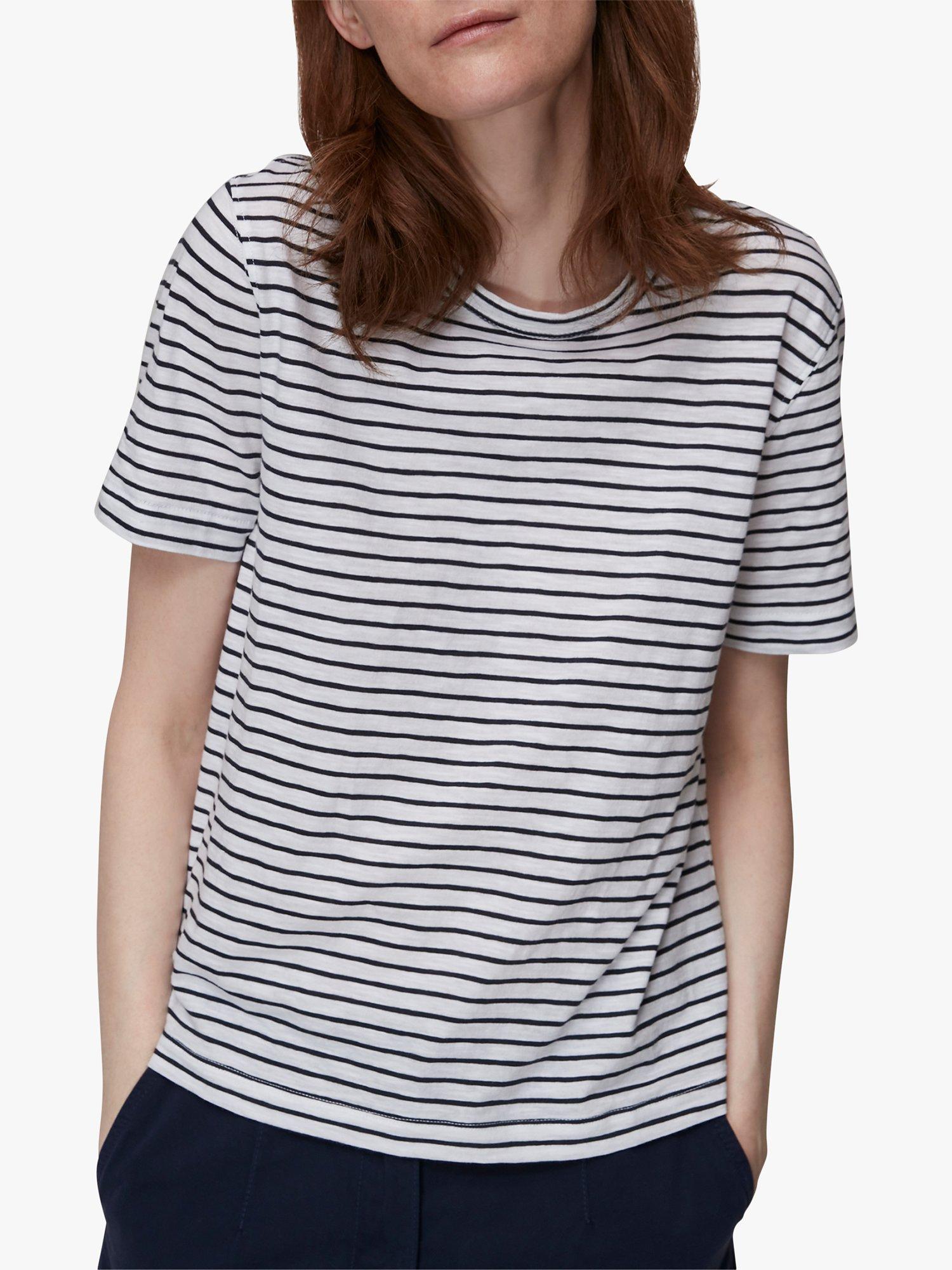 Whistles Emily Ultimate Striped T-Shirt, Navy/Multi, M