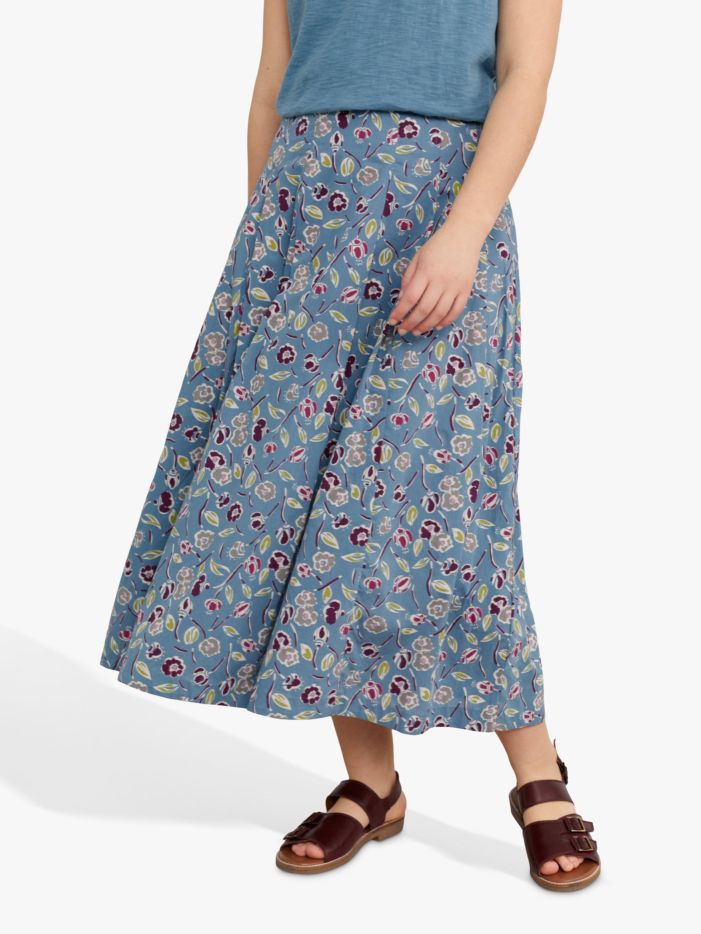 Seasalt New Eve Organic Cotton Floral Midi Skirt, Blue/Multi
