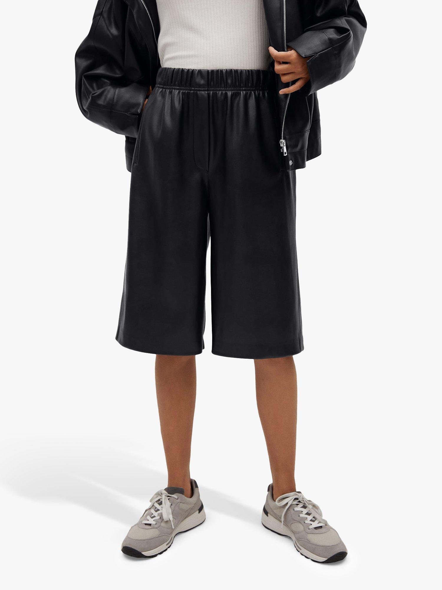 Mango Faux Leather Bermuda Shorts, Black