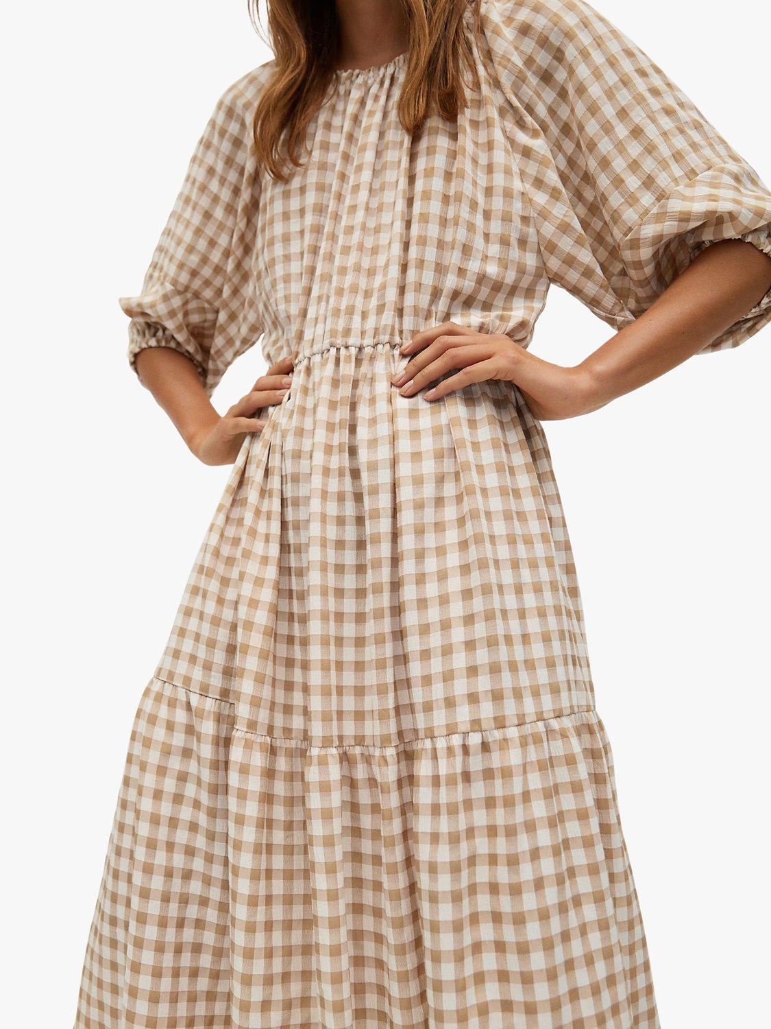 Mango Frill Check Dress Light Beige