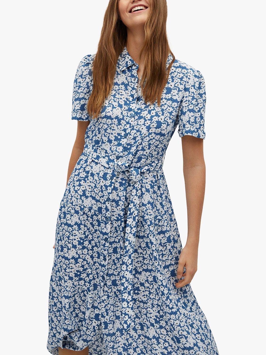 Mango Floral Print Shirt Dress, Medium Blue