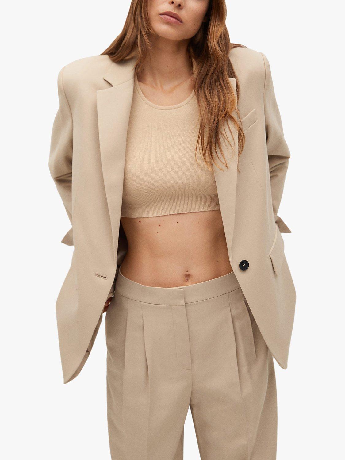 Mango Structured Suit Blazer, Pastel Brown
