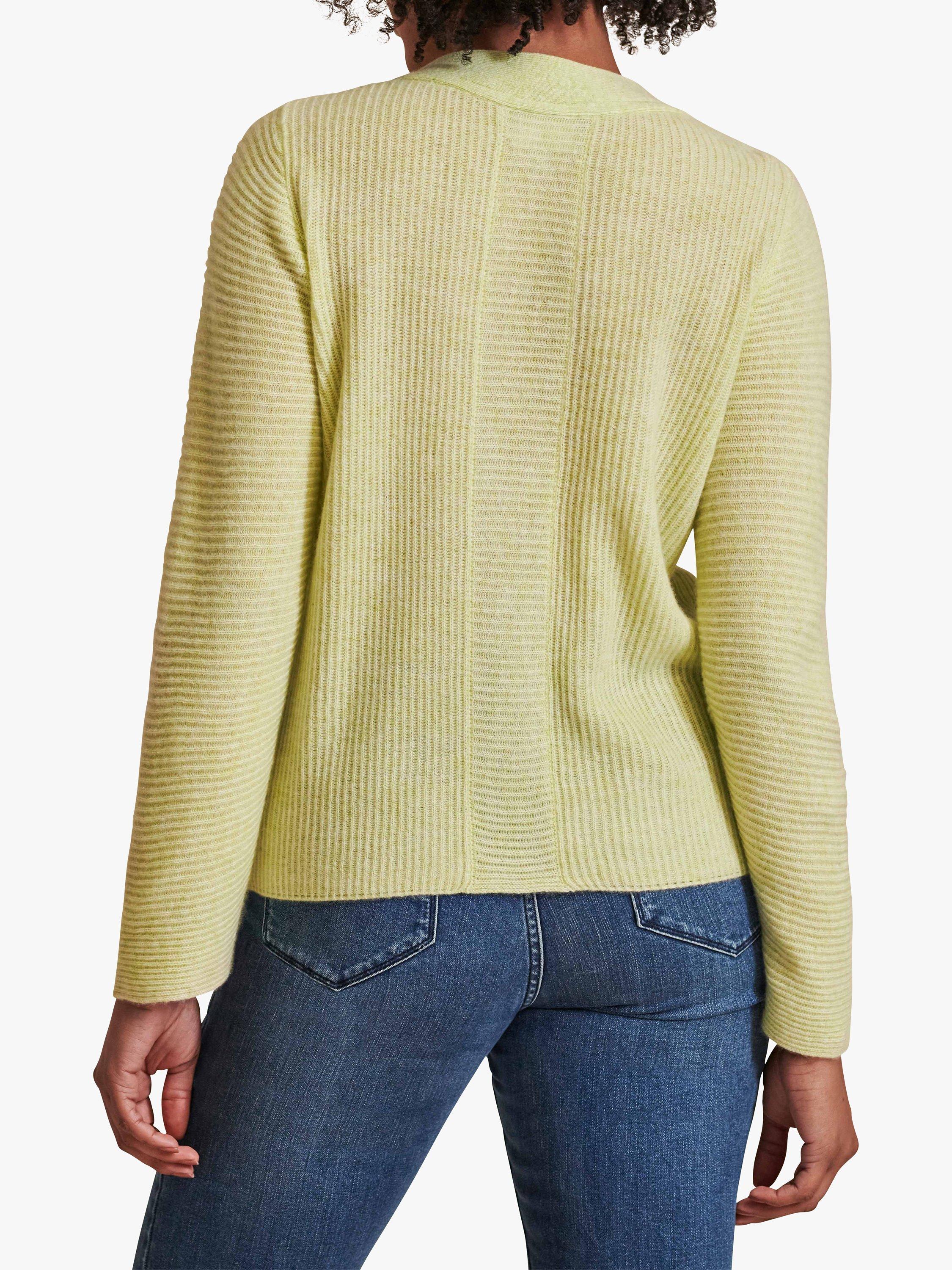 Product image 2 of 3, which shows Pure Collection Ribbed Cashmere Cardigan, Summer Lime, 8