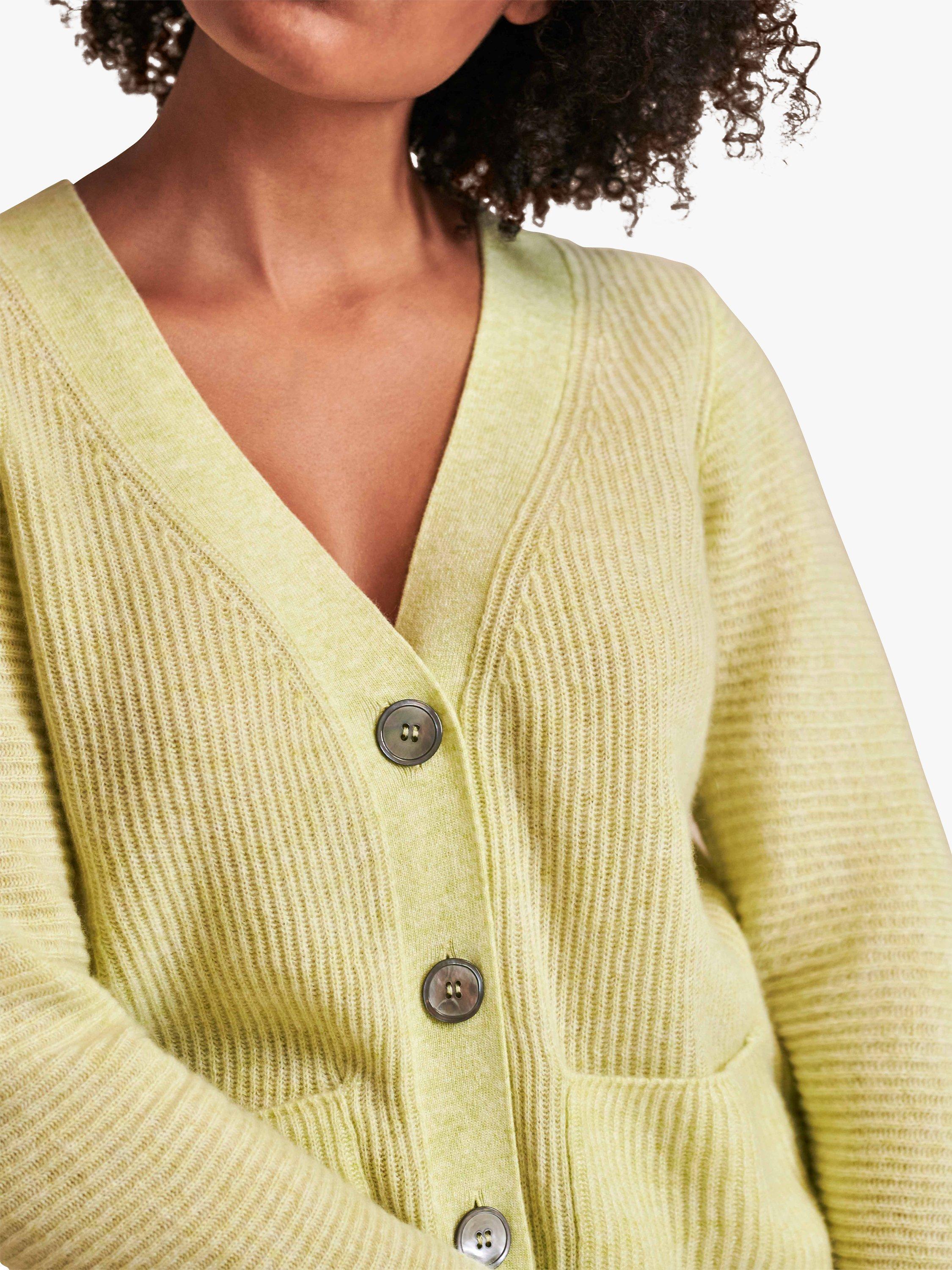 Product image 3 of 3, which shows Pure Collection Ribbed Cashmere Cardigan, Summer Lime, 8