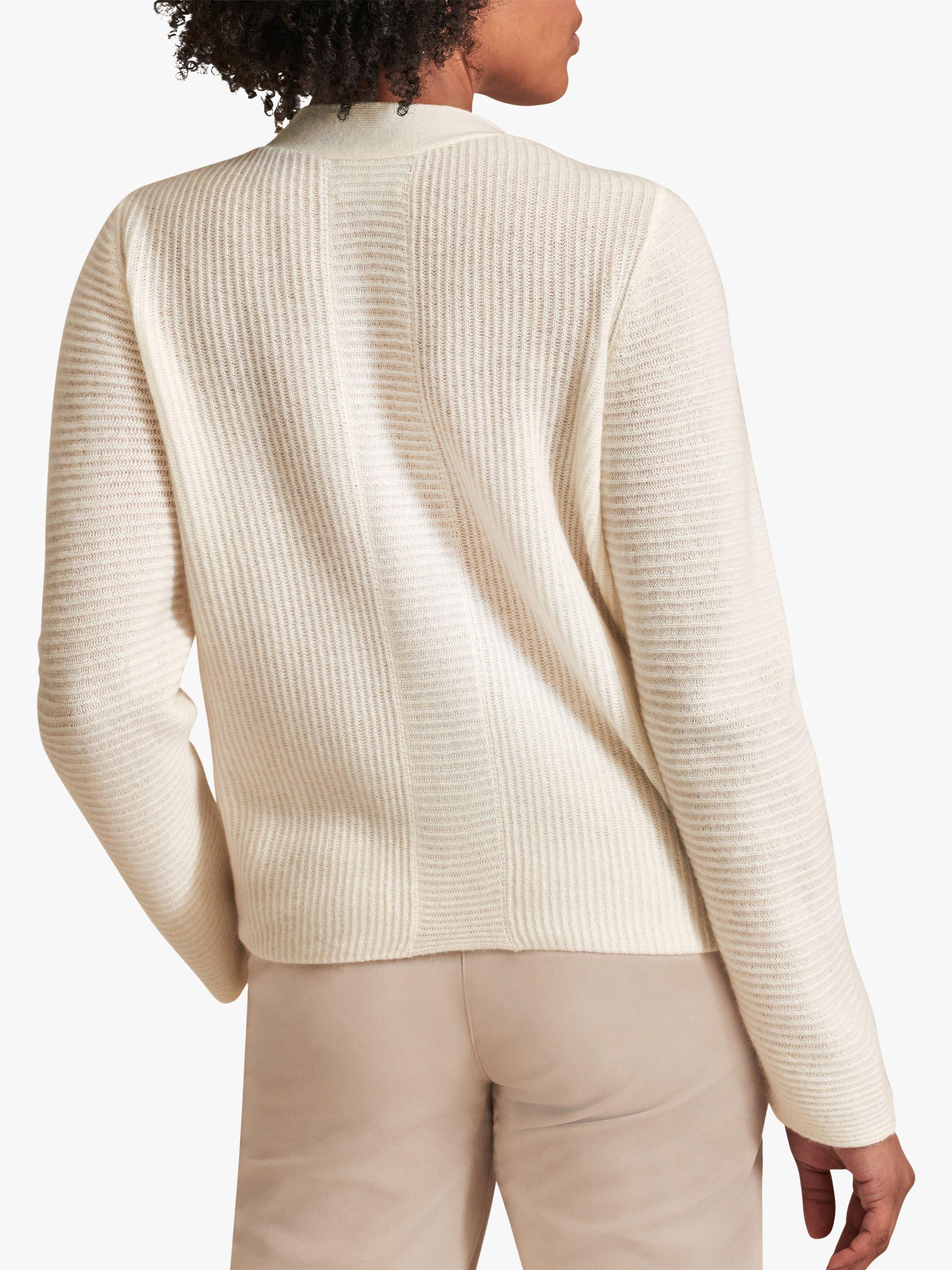 Product image 2 of 3, which shows Pure Collection Ribbed Cashmere Cardigan, Soft White, 8