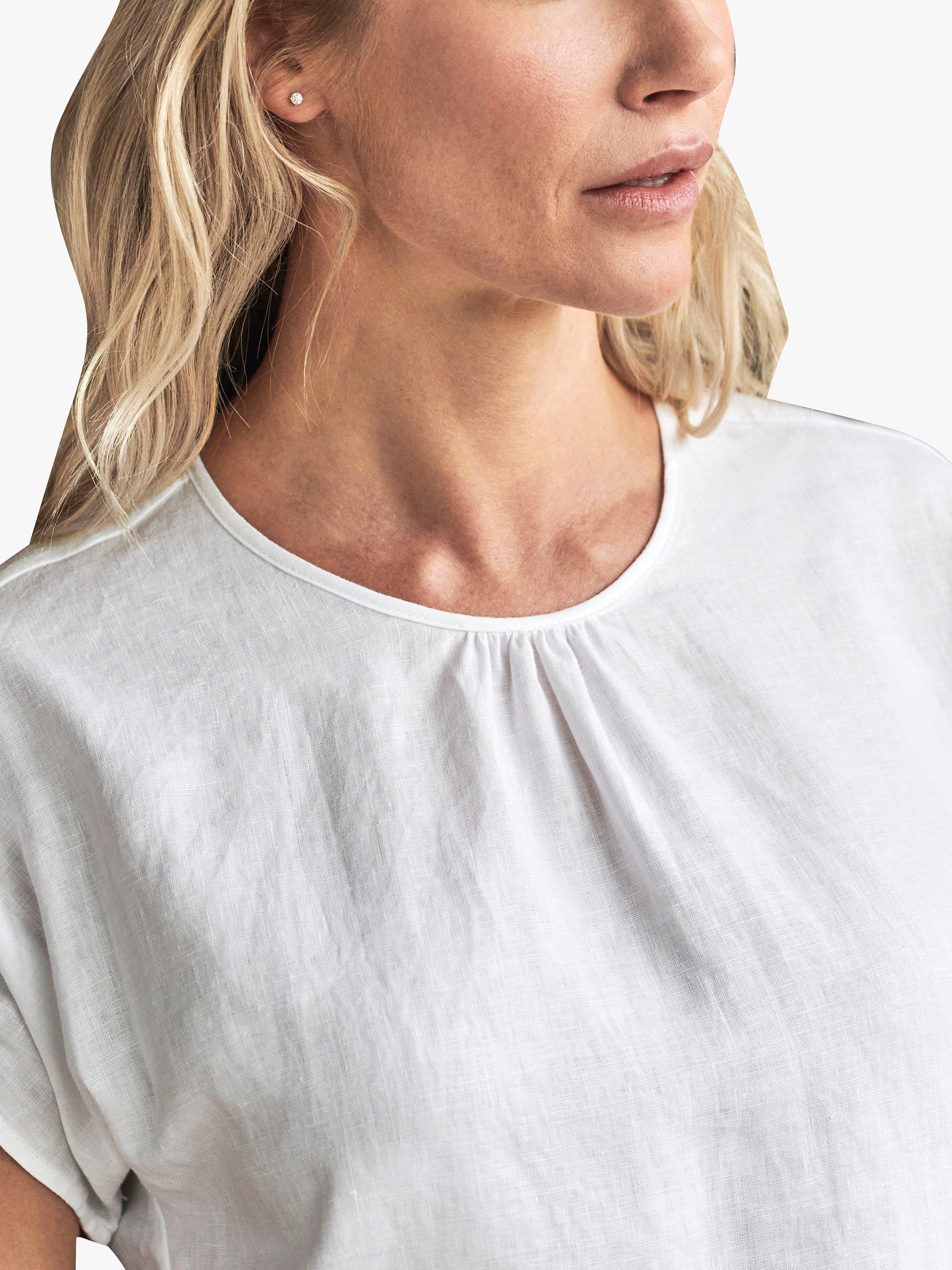 Product image 2 of 2, which shows Pure Collection Linen Gather Sleeve Top, White, 8