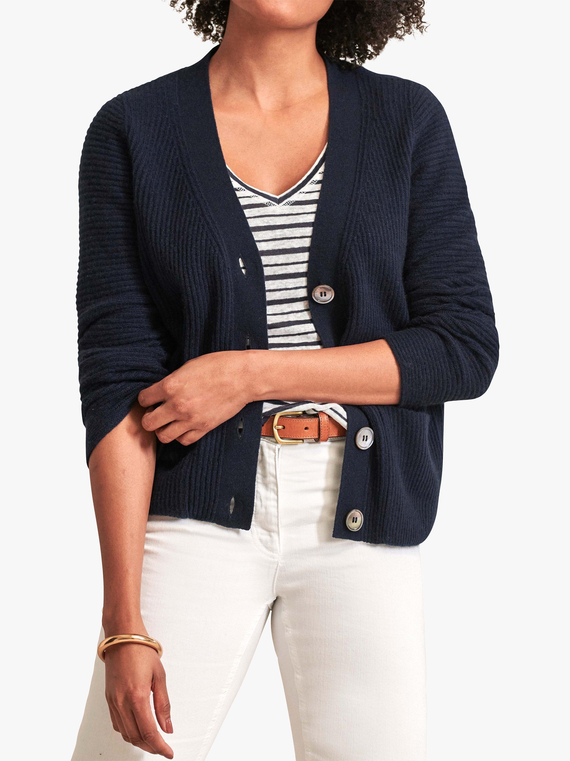 Pure Collection Ribbed Cashmere Cardigan Navy