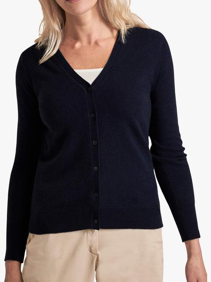 Pure Collection V-Neck Cashmere Cardigan, Navy