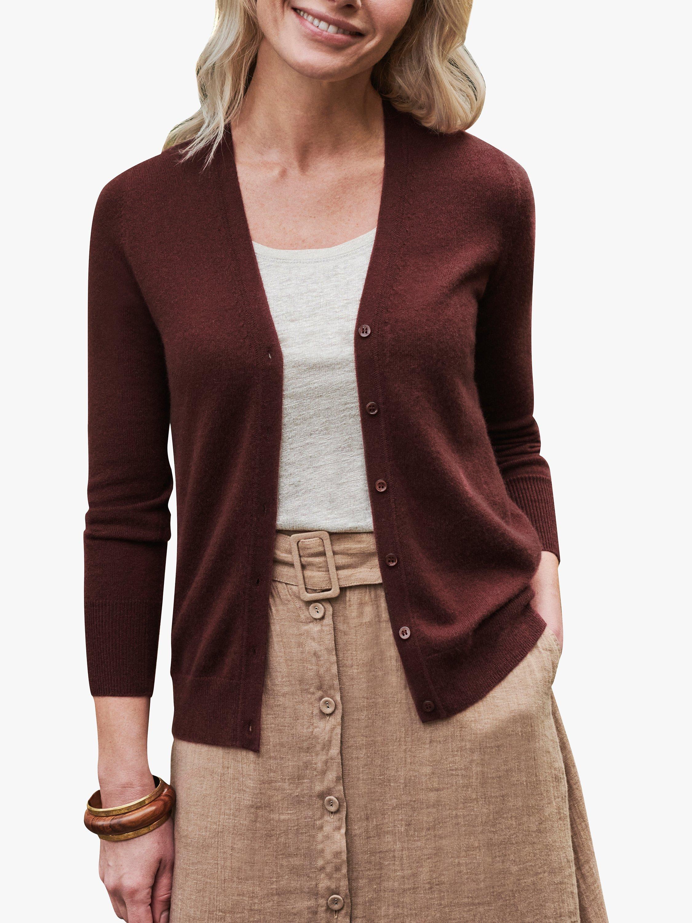 Pure Collection V-Neck Cashmere Cardigan, Rum Raisin, 8