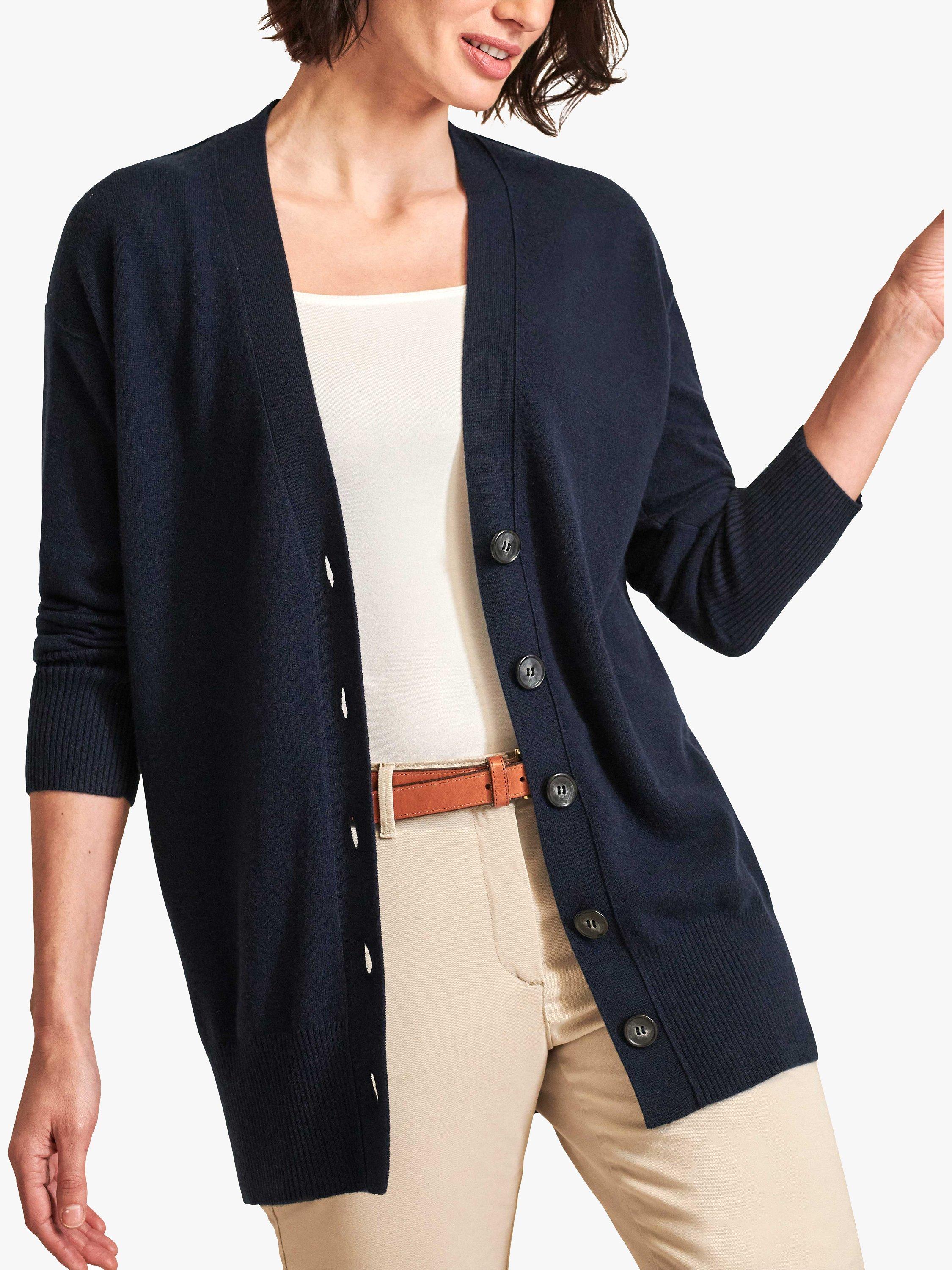 Product image 1 of 3, which shows Pure Collection Boyfriend Linen Longline Cardigan, Navy, 8