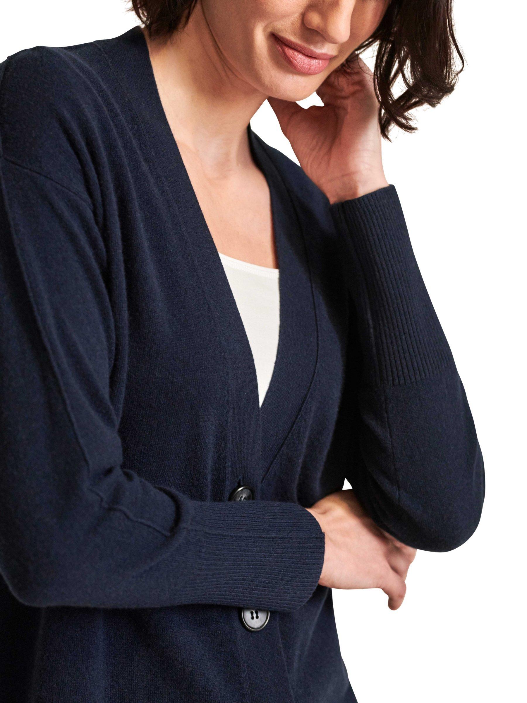 Product image 3 of 3, which shows Pure Collection Boyfriend Linen Longline Cardigan, Navy, 8