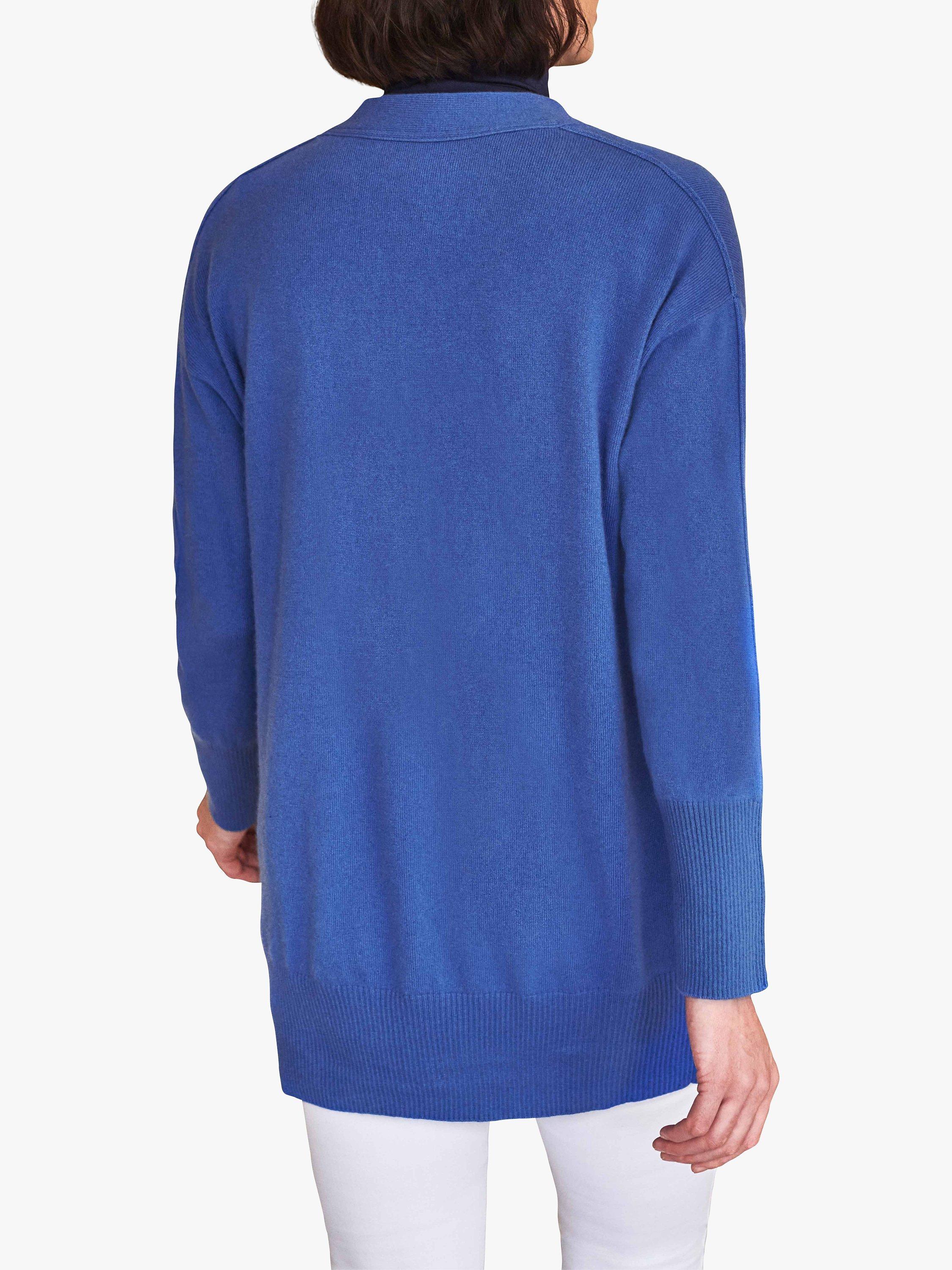 Product image 2 of 3, which shows Pure Collection Boyfriend Linen Longline Cardigan, Soft Cobalt, 8