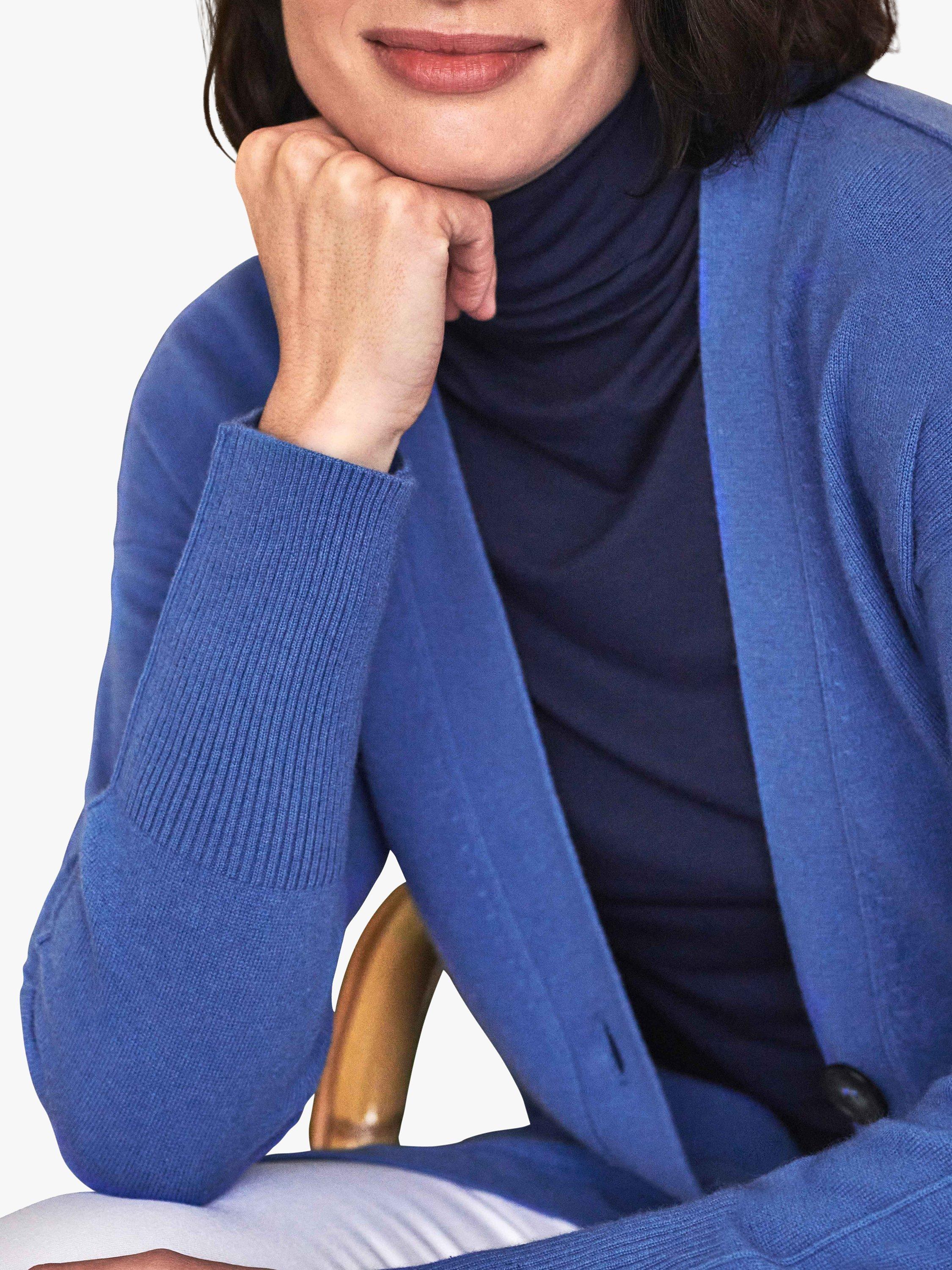 Product image 3 of 3, which shows Pure Collection Boyfriend Linen Longline Cardigan, Soft Cobalt, 8