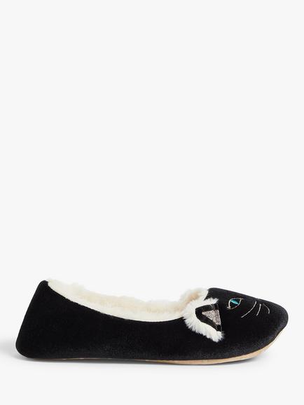 John Lewis Cat Ballerina Slippers, Black, 