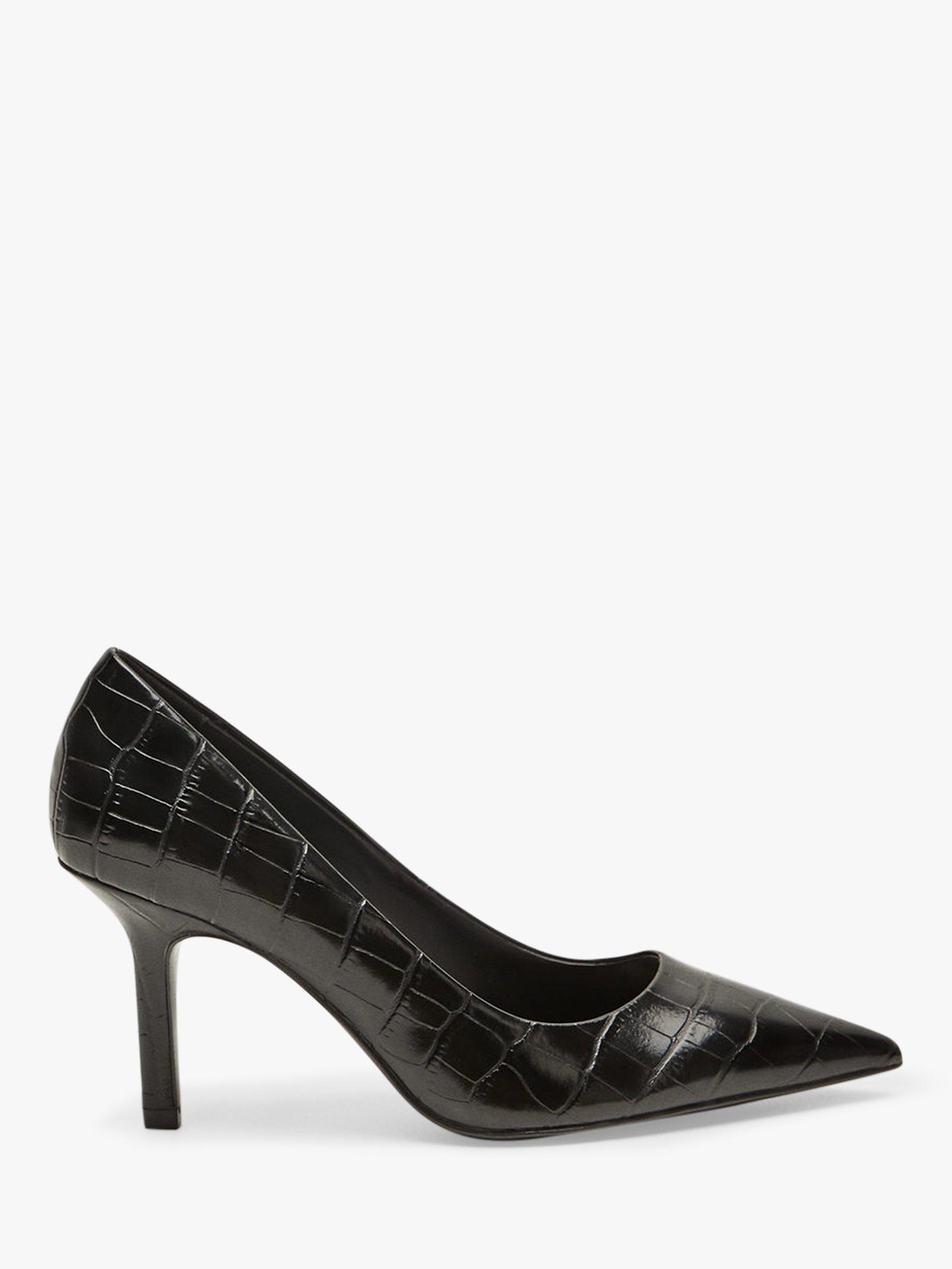 Mango Croc Effect Stiletto Heel Court Shoes, Black