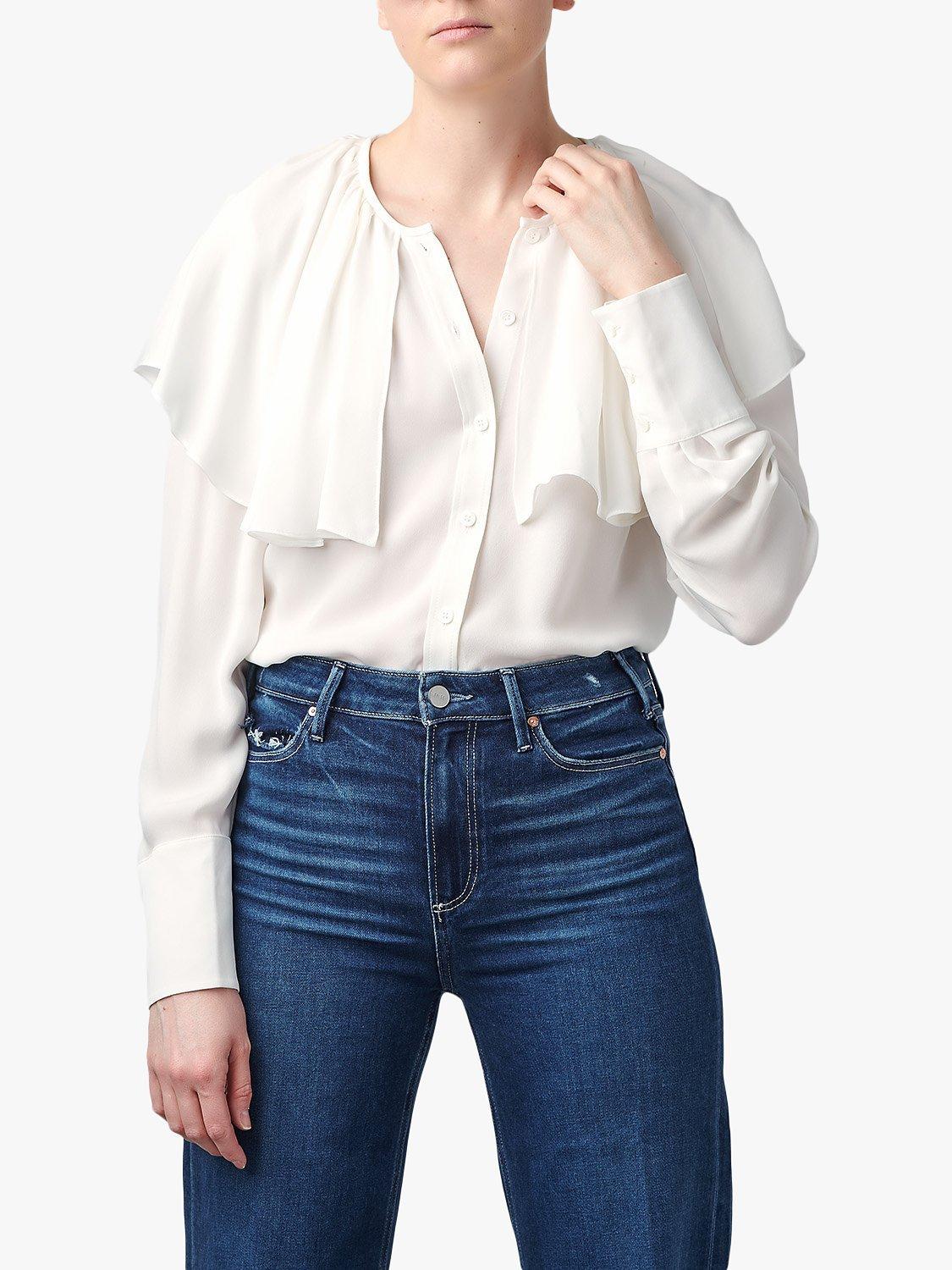 Rebecca Taylor Silk Georgette Ruffle Detail Blouse, Snow