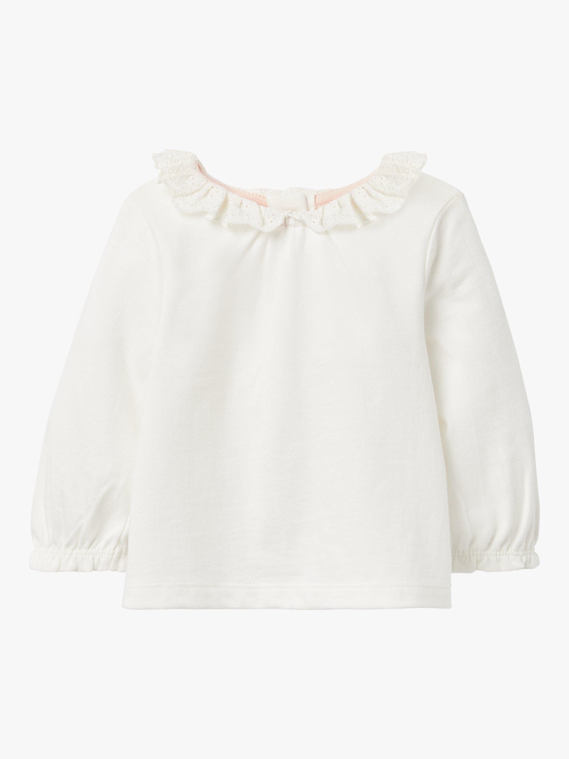 Mini Boden Kids'  Long Sleeve Broderie T-Shirt, Ivory