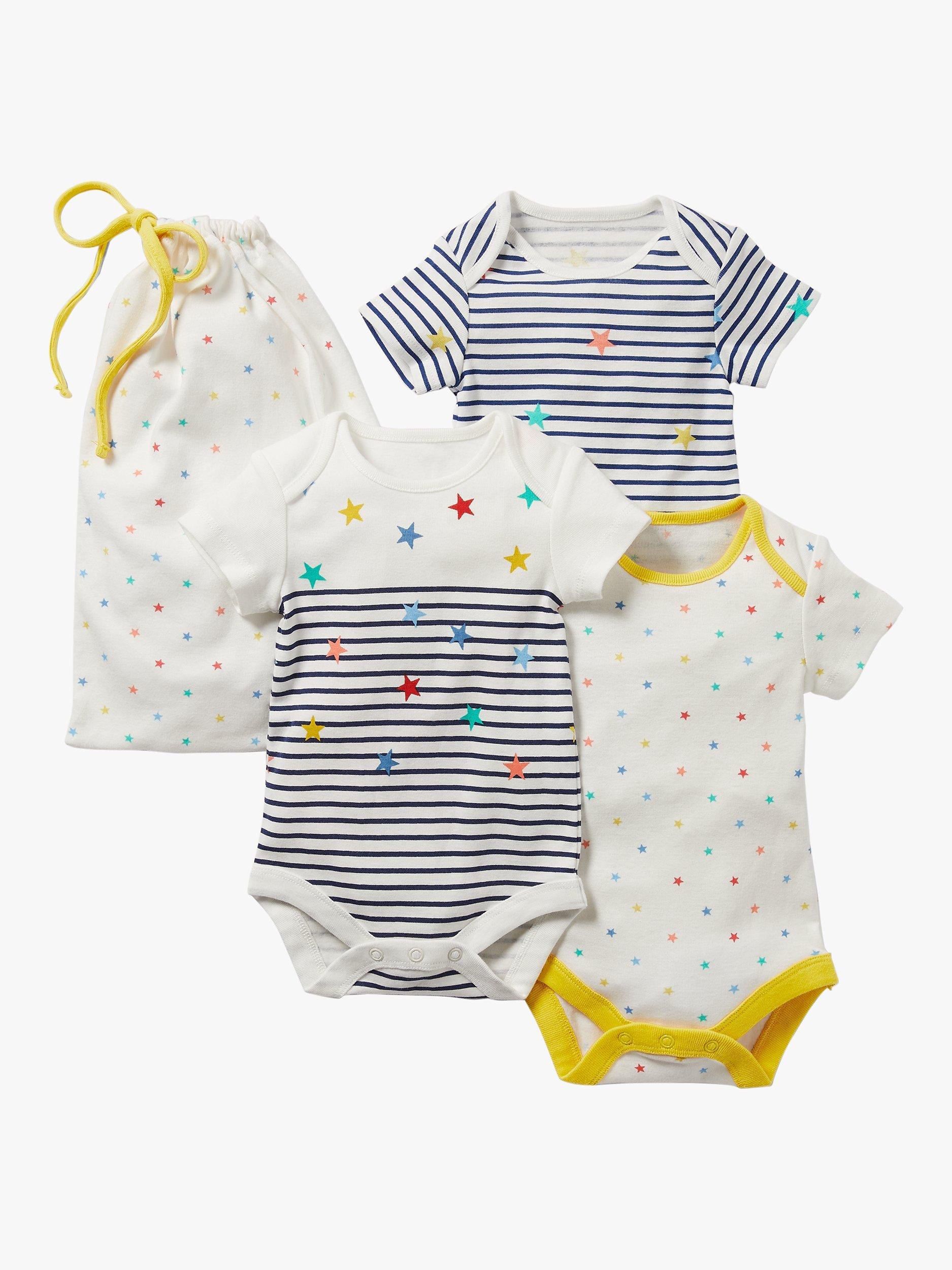 Mini Boden Baby Star Print Bodysuit, Pack of 3, Multi