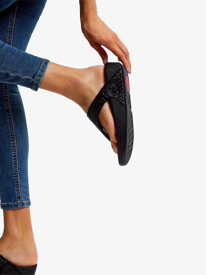 Product image 6 of 9, which shows FitFlop Lulu Glitter Flip Flops, Navy, 5