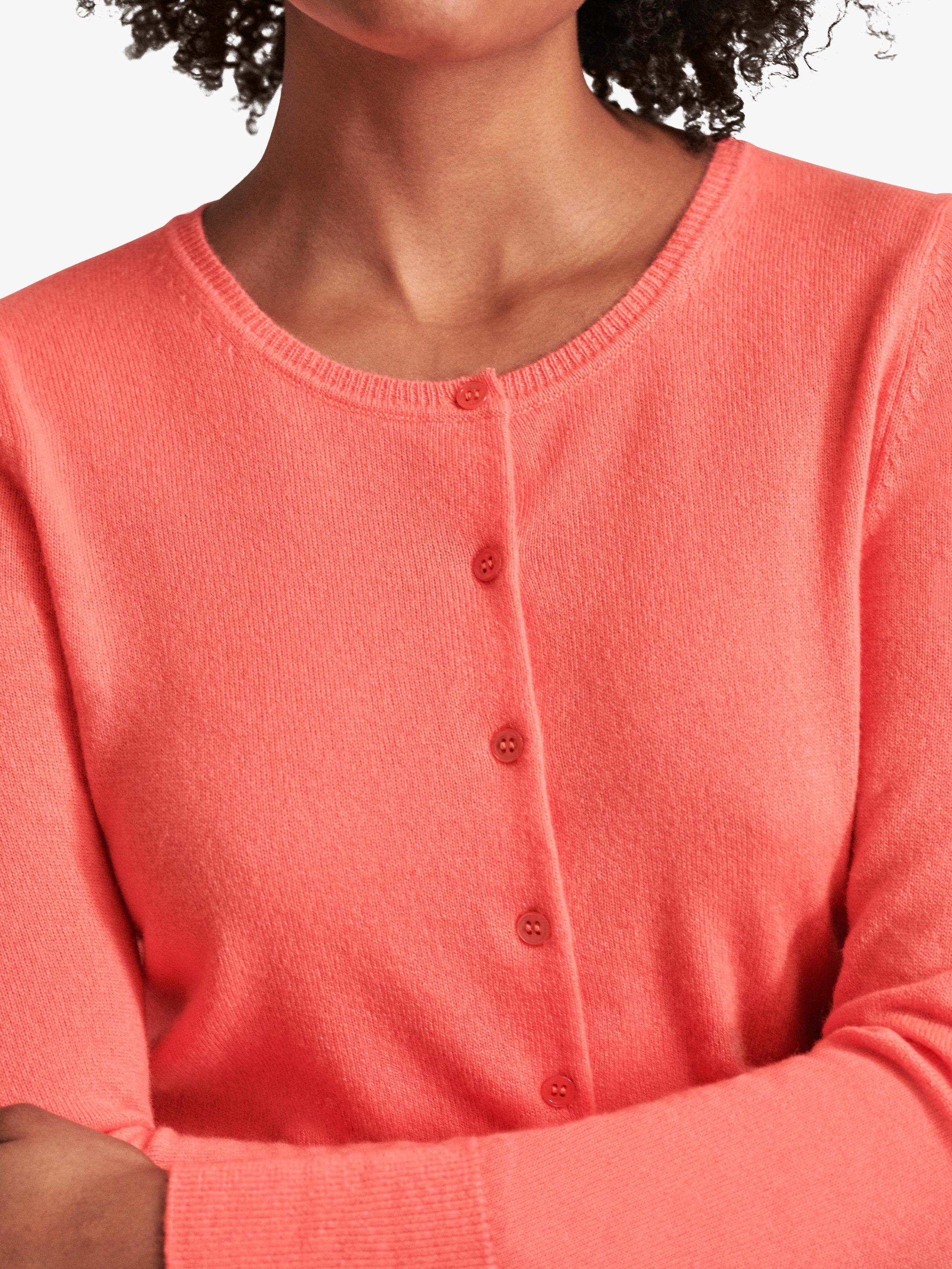 Product image 3 of 3, which shows Pure Collection Crew Neck Cashmere Cardigan, Watermelon, 8