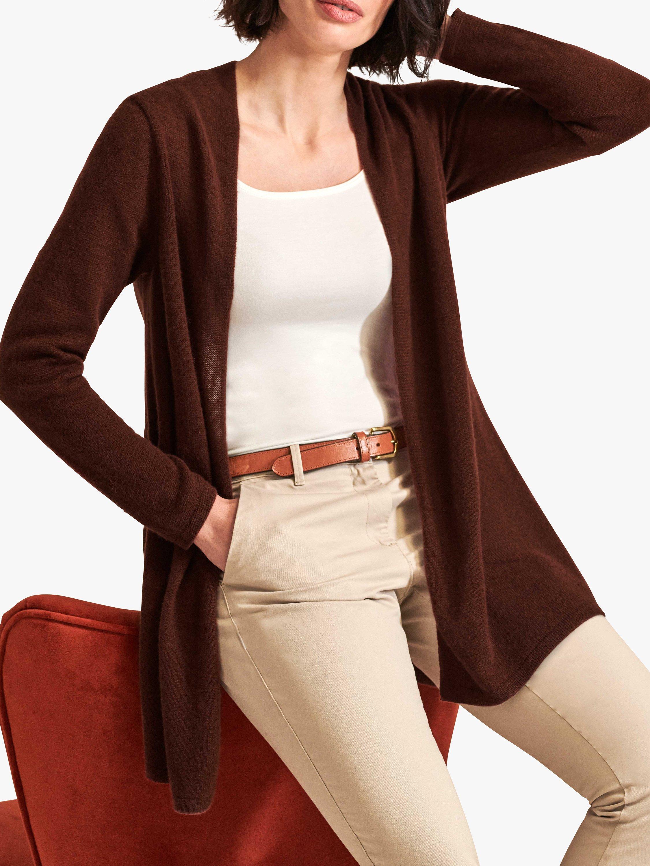 Product image 1 of 3, which shows Pure Collection Gassato Cashmere Swing Cardigan, Rum Raisin, S
