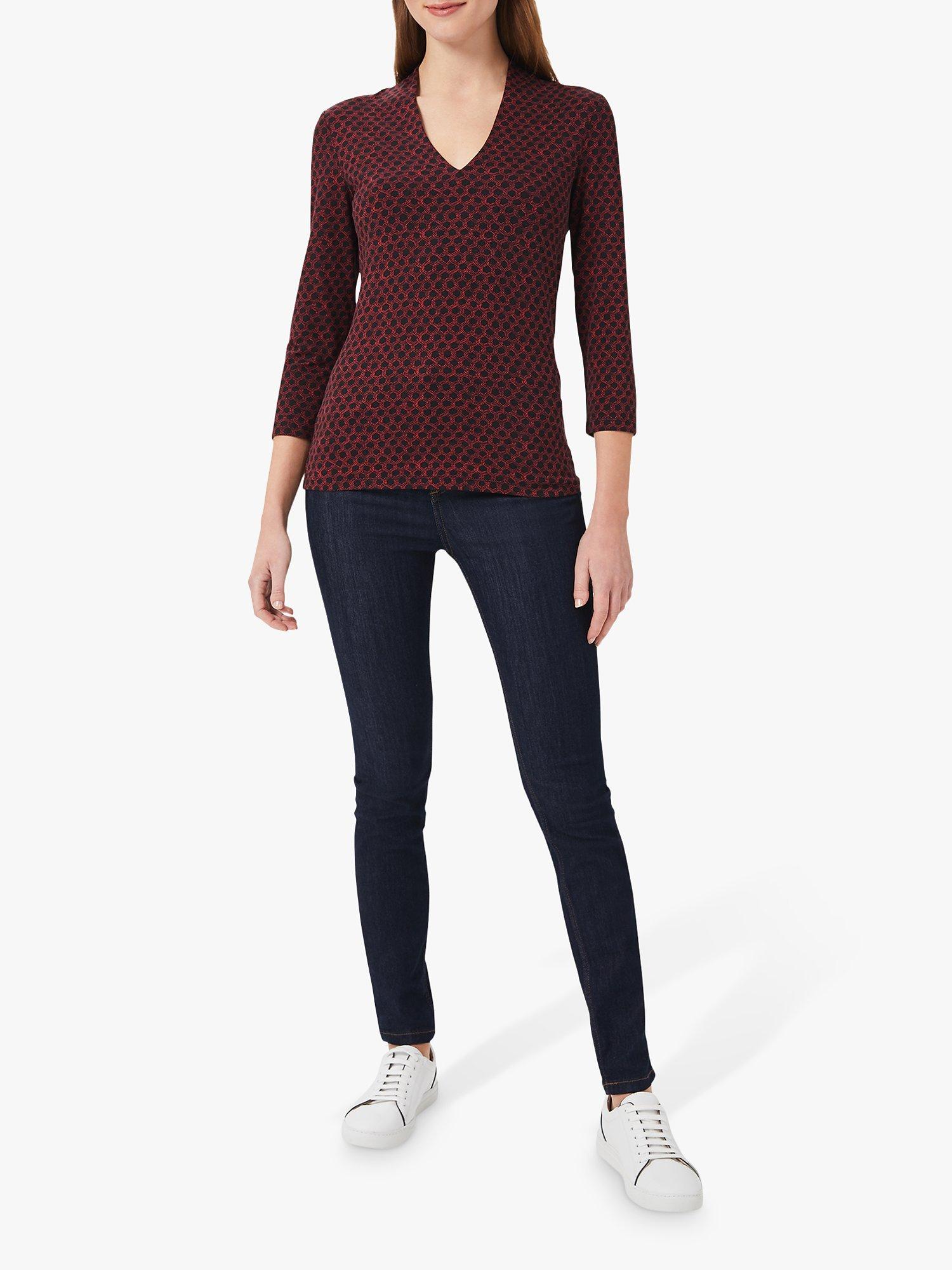 Hobbs Aimee Print Top, Red/Navy Geometric