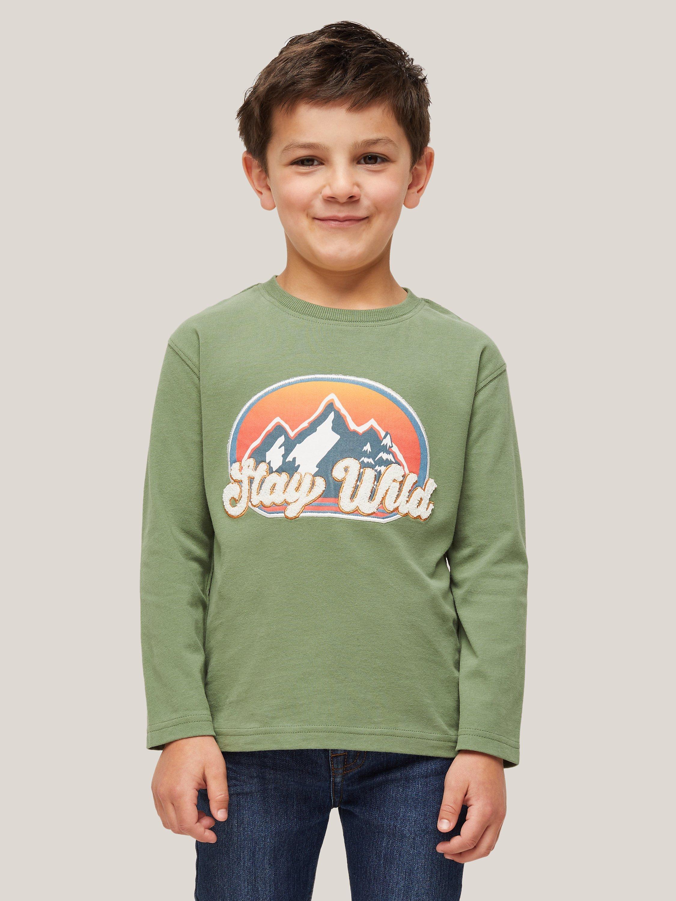 John Lewis Kids' Stay Wild Mountain Jersey T-Shirt, Khaki