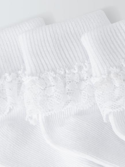 John Lewis Baby Organic Cotton Rich Lace Trim Socks, Pack of 3 - view 2, White