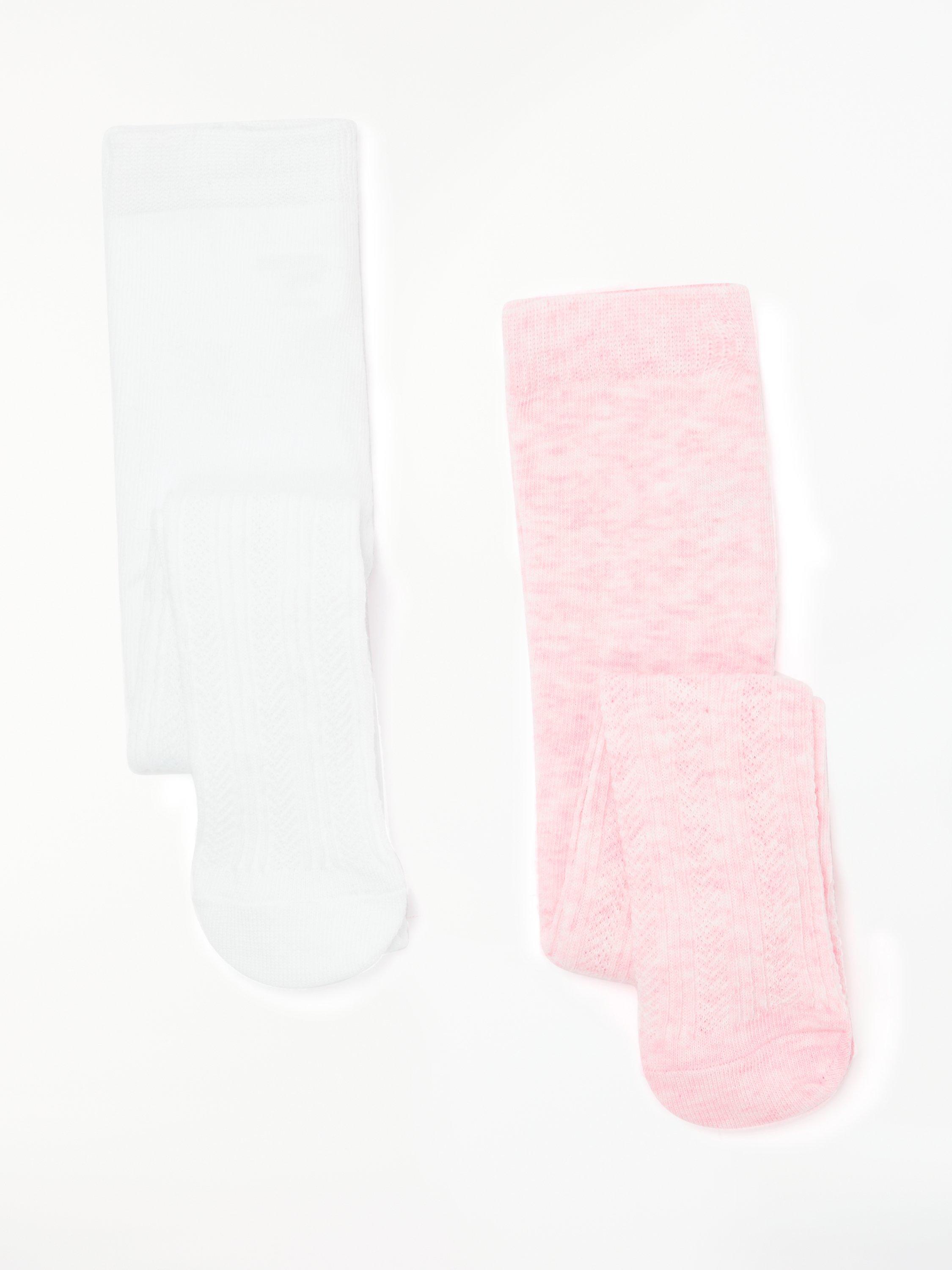 John Lewis Baby Cable Knit Tights, Pack of 2, White/Pink
