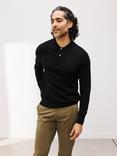 John Lewis Extra Fine Merino Polo Top, Black