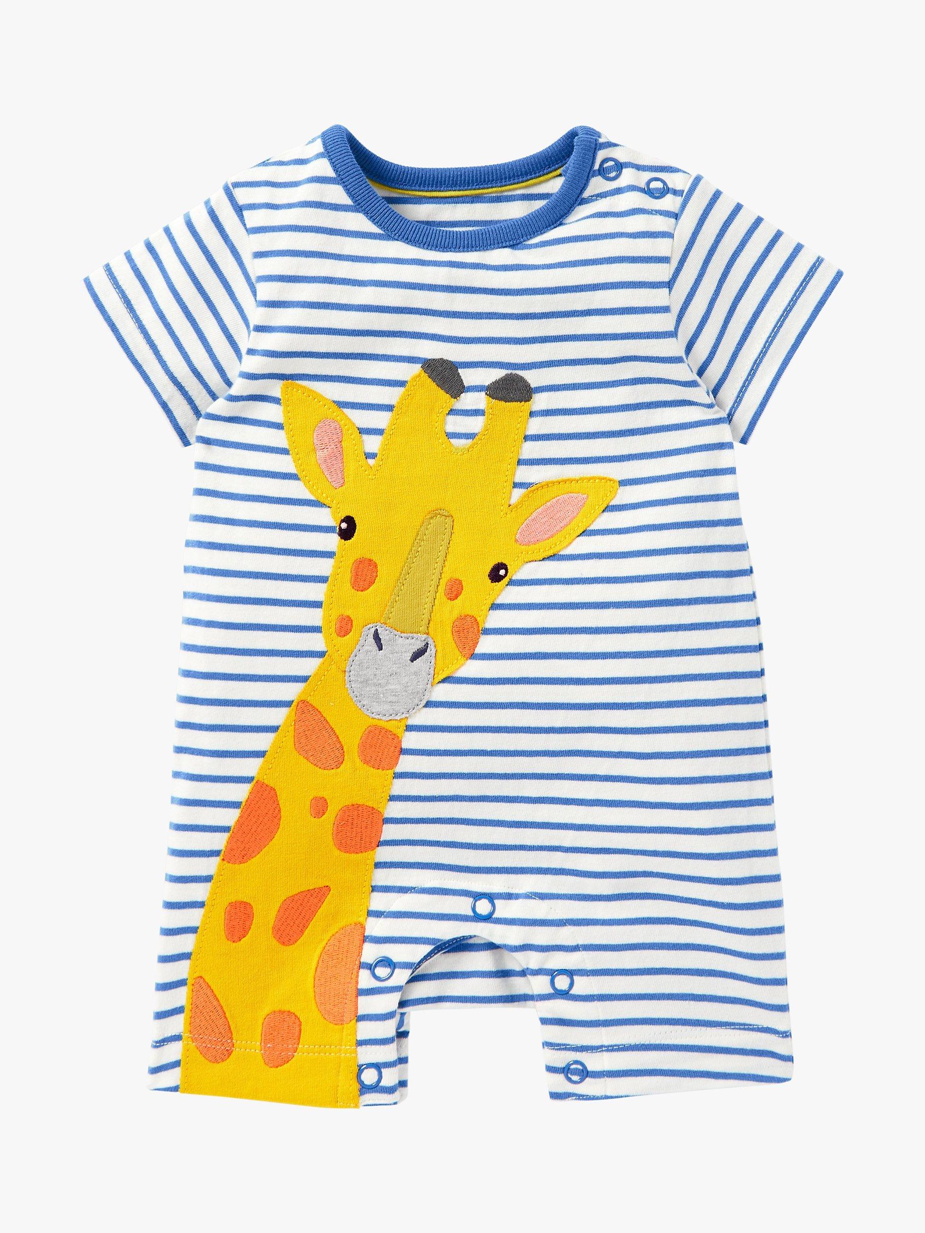 Mini Boden Baby Giraffe Stripe Short Romper, Ivory/Blue