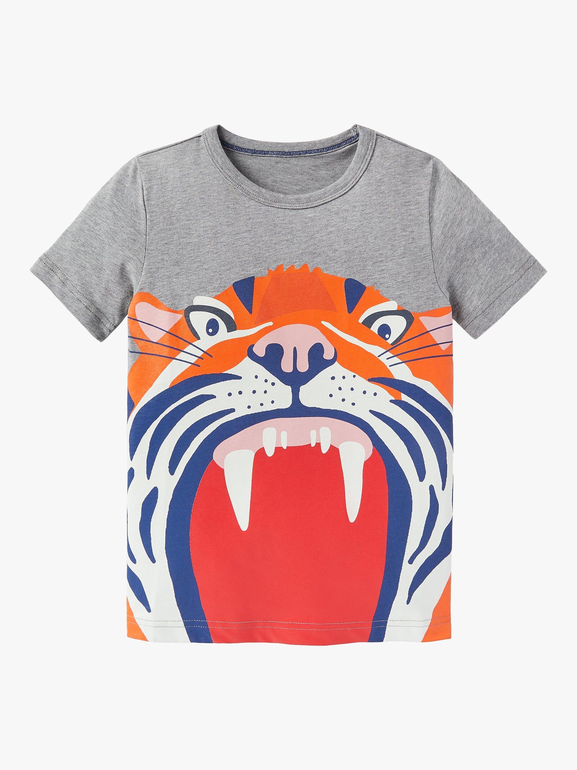 Mini Boden Kids' Tiger Mouth T-Shirt, Grey Marl