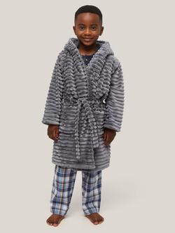 John Lewis Kids' Corded Fleece Robe, Grey, Grey