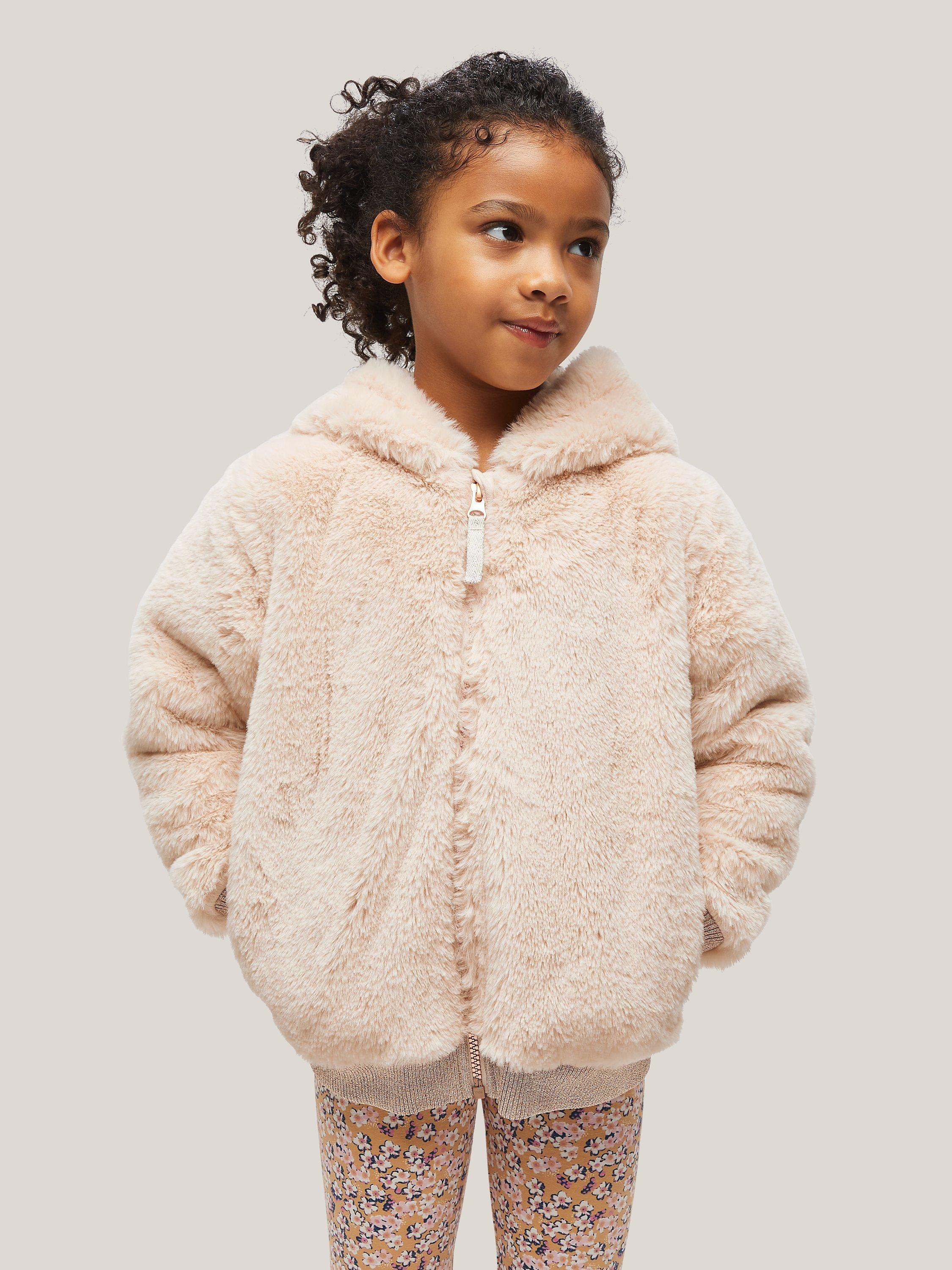 John Lewis Kids' Faux Fur Bomber Jacket, Pink