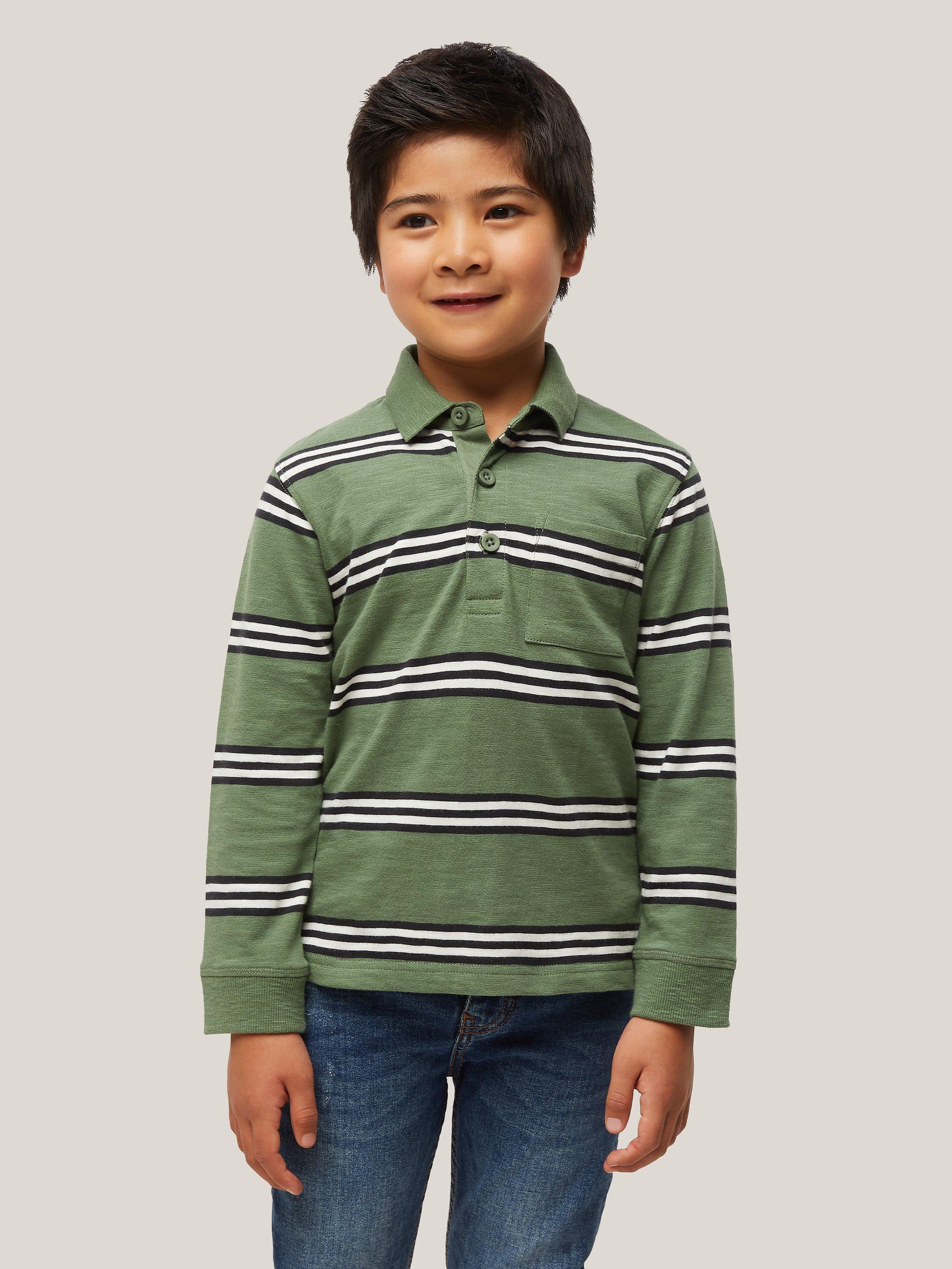 John Lewis Kids' Stripe Polo Shirt, Green/Multi