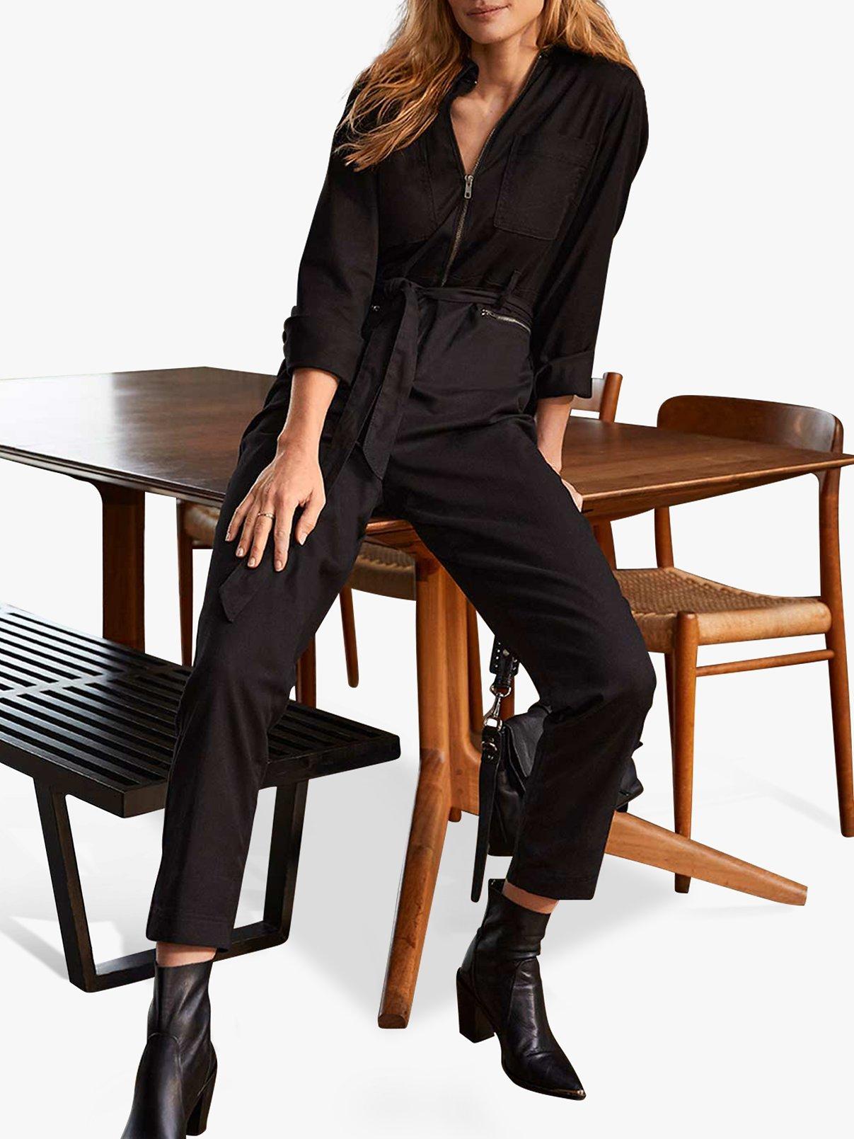 Mint Velvet Zip Boilersuit, Black
