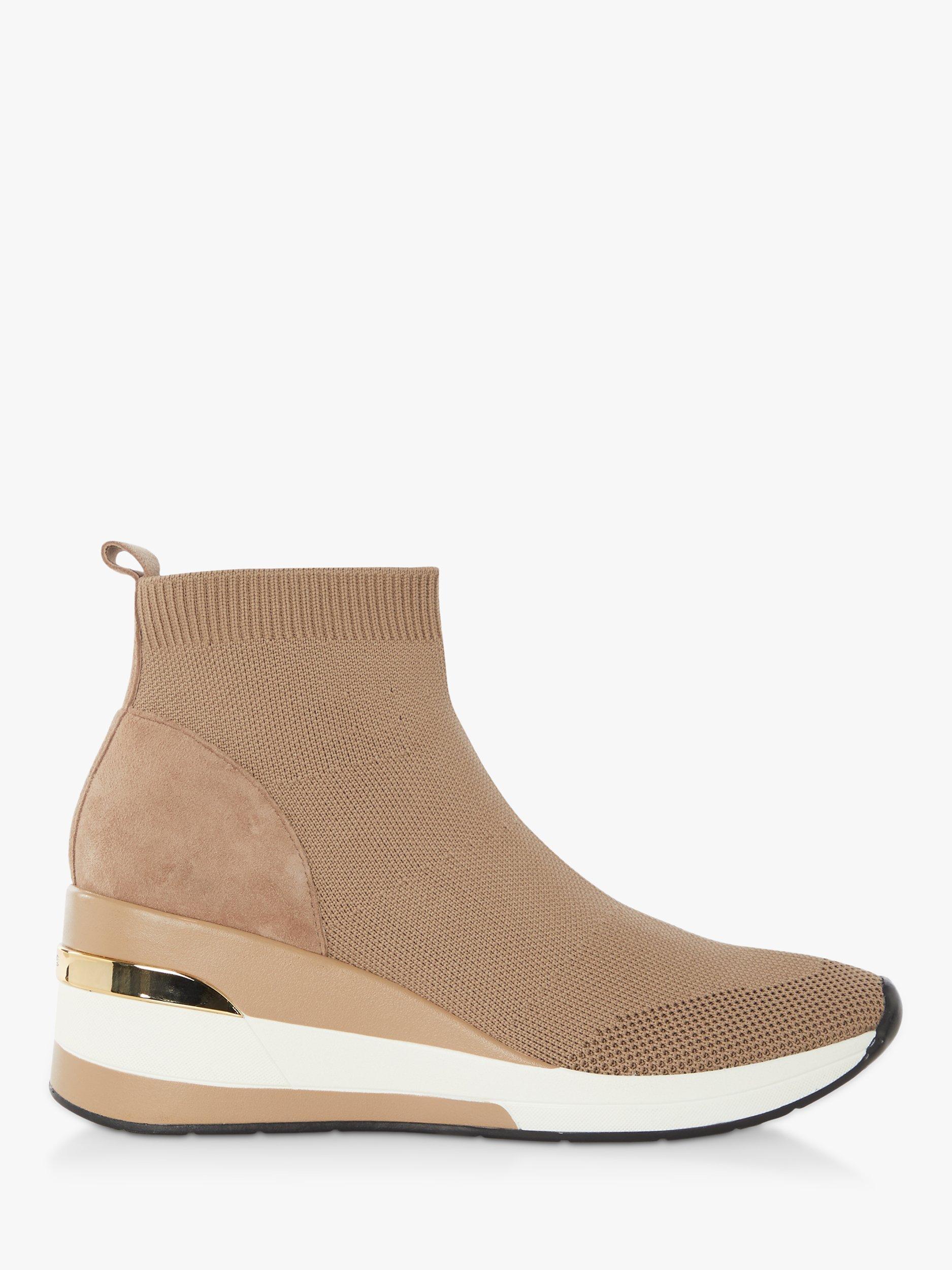 Dune Engel Mid Wedge Sock Trainers, Camel, 3