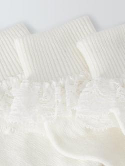 John Lewis Baby Organic Cotton Rich Lace Trim Socks, Pack of 3 - view 2, Cream