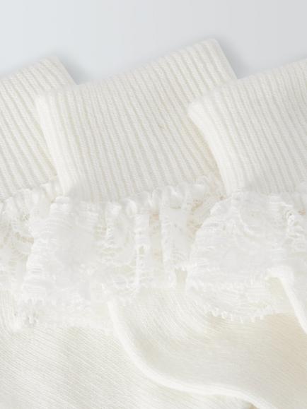 John Lewis Baby Organic Cotton Rich Lace Trim Socks, Pack of 3 - view 2, Cream