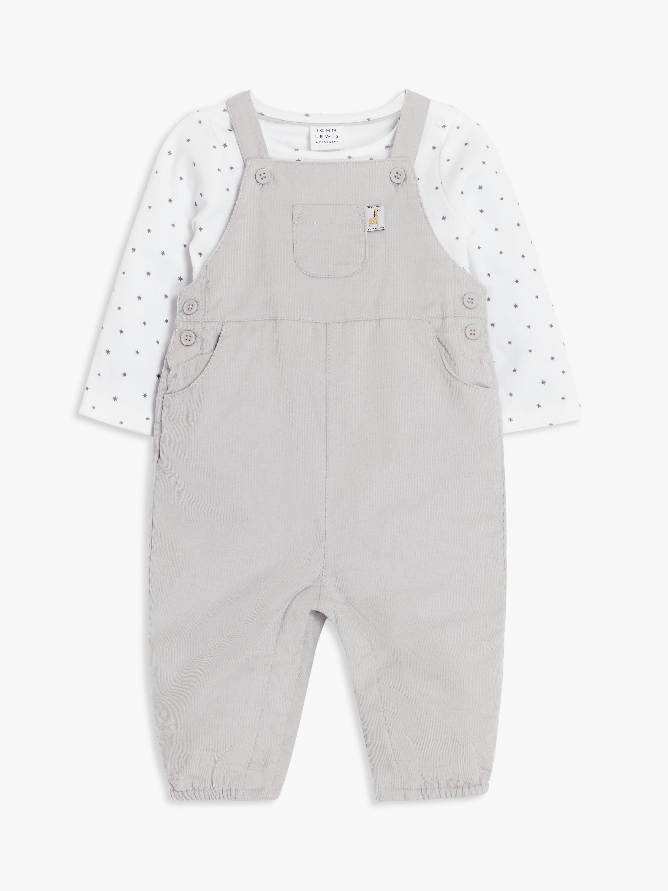 John Lewis Cord Dungaree & Spot Top Set