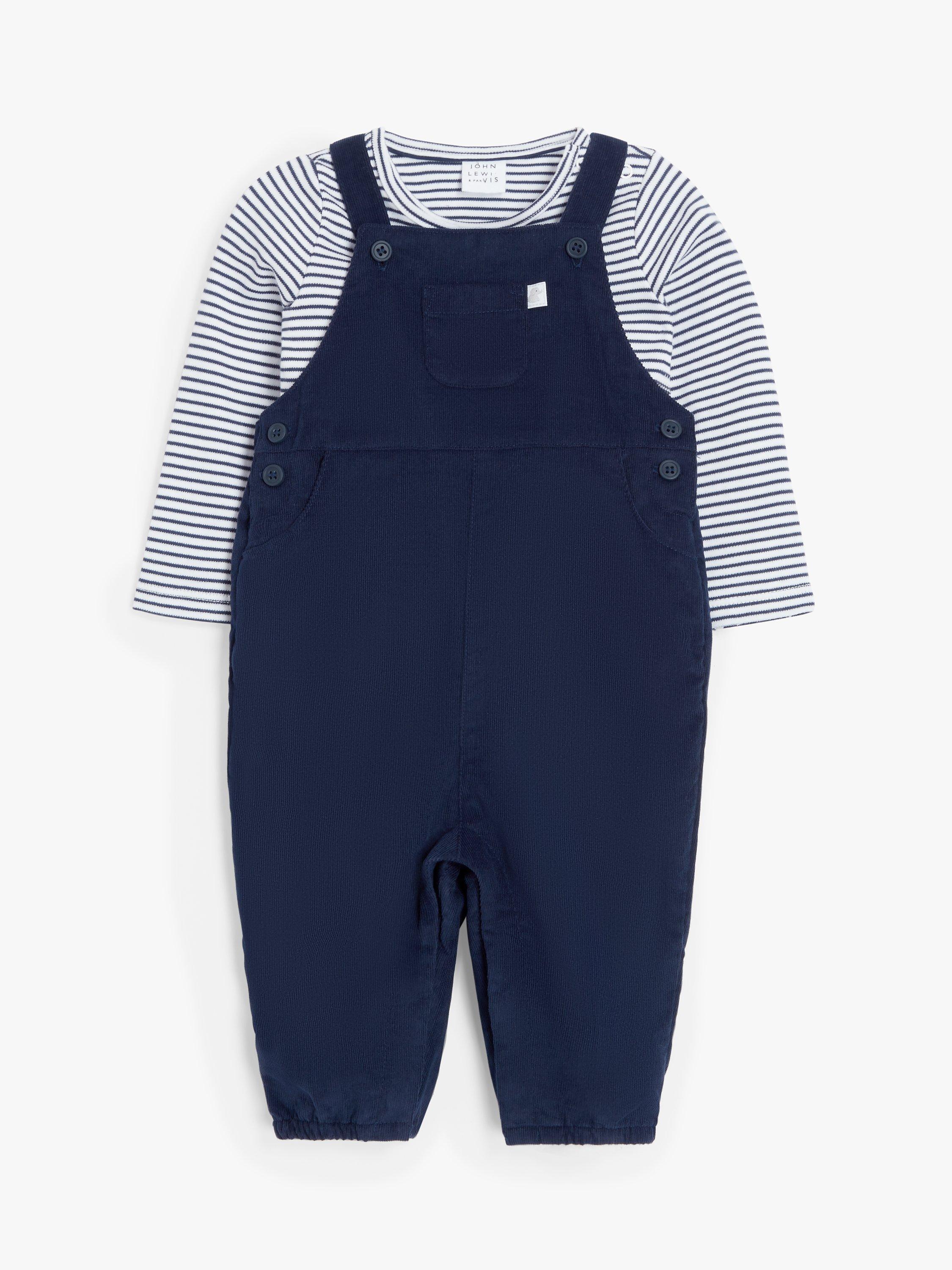 John Lewis Cord Dungaree & Stripe Top Set, Navy