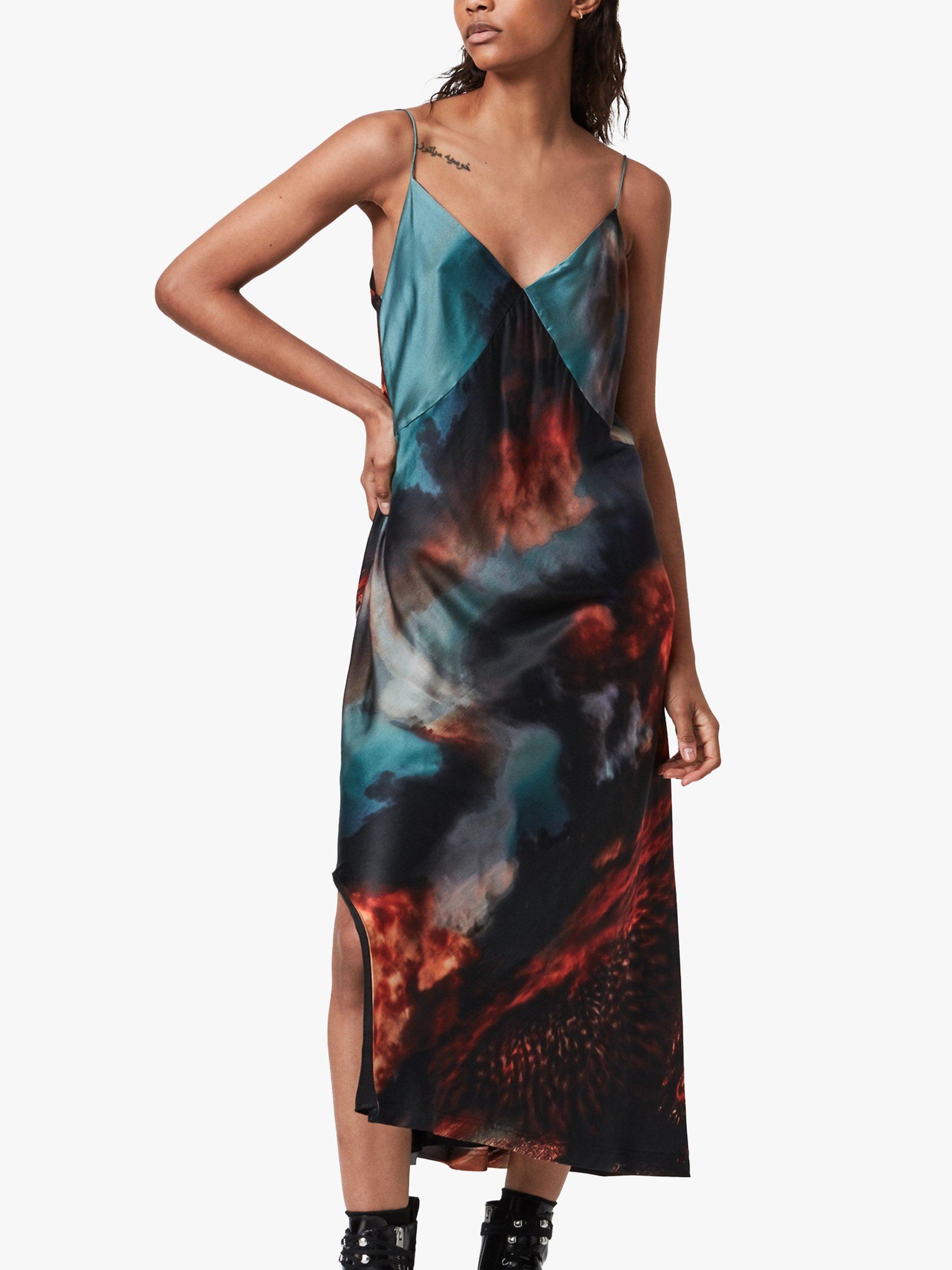 AllSaints Melody Epiphany Print Dress, Dusk Red