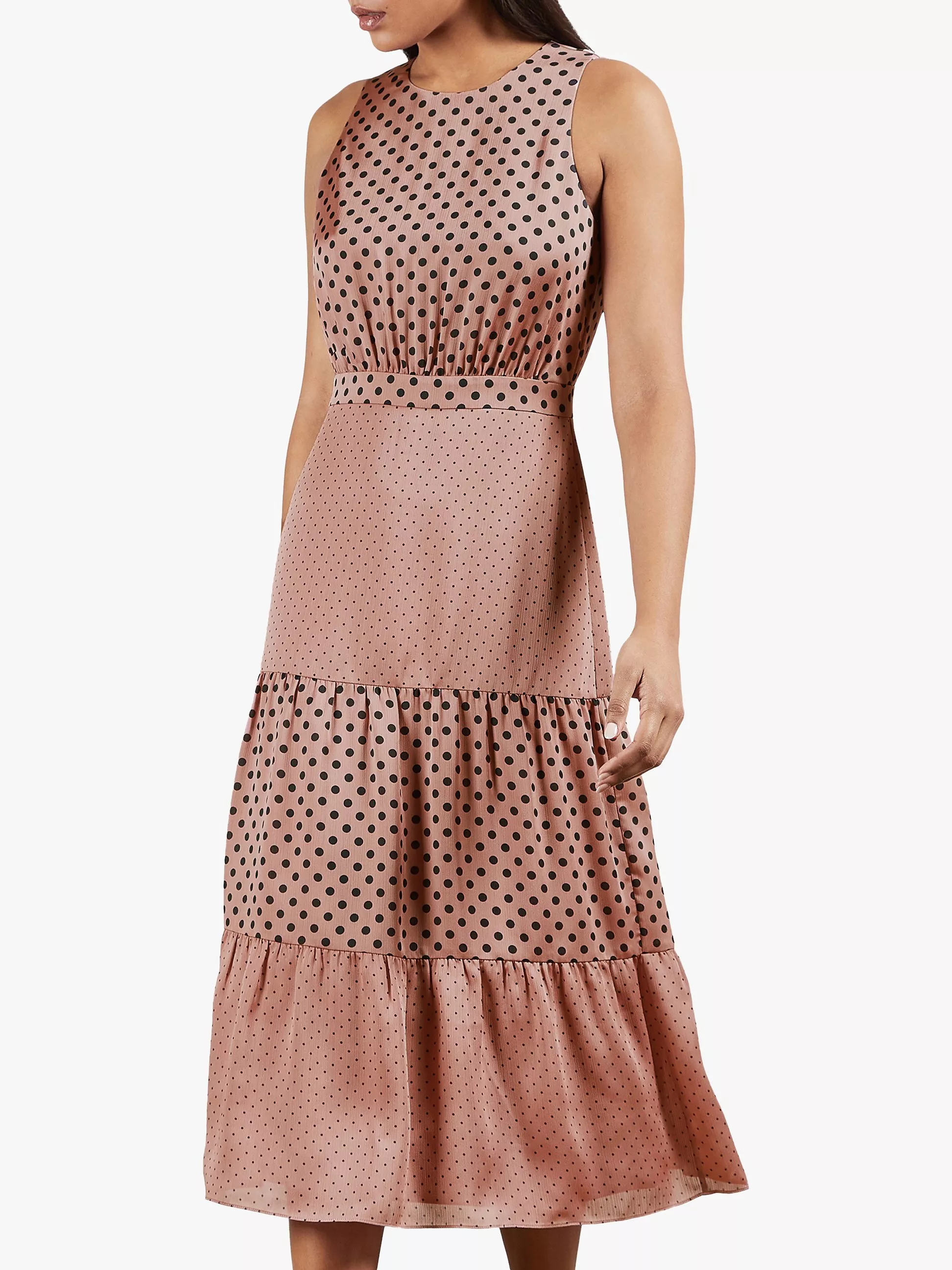 Ted Baker Izzie Polka Dot Tiered Midi Dress Dusty Pink