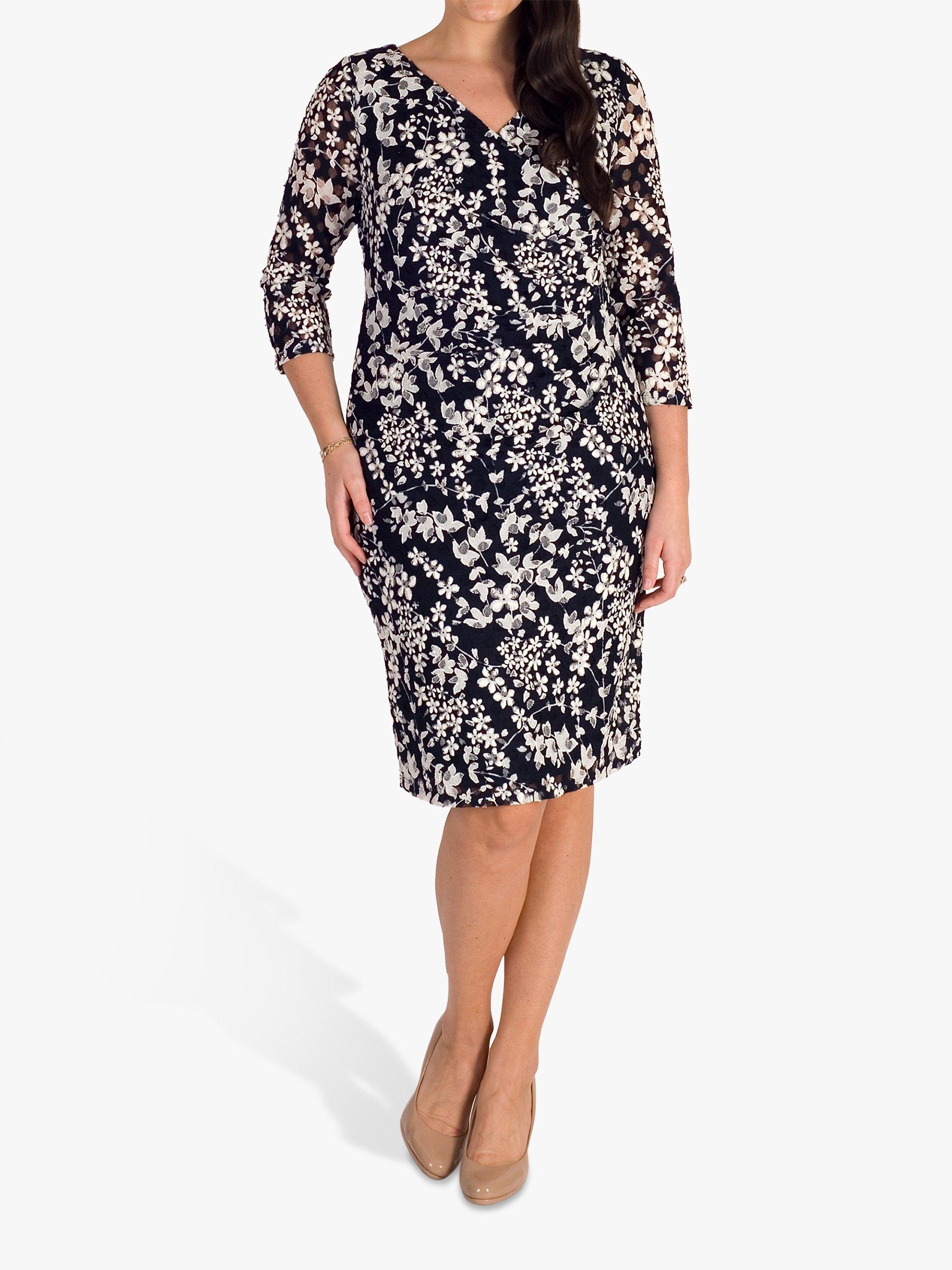 chesca Floral Midi Dress, Navy/White