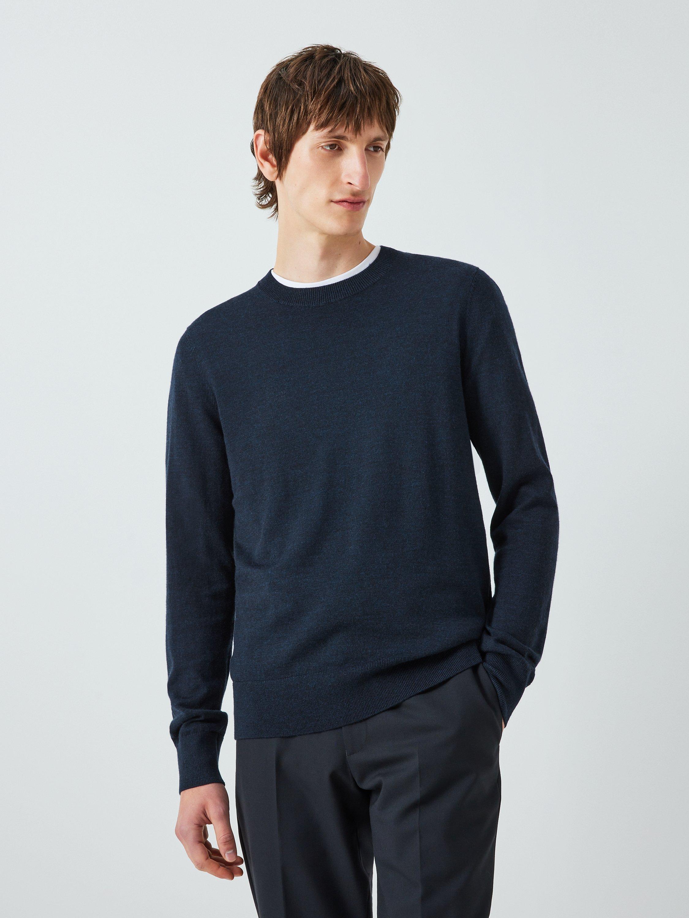 Kin Merino Wool Crew Neck Knitted Jumper, Navy, XL