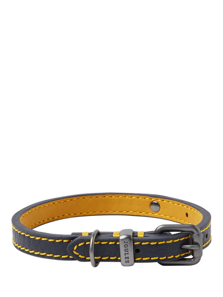Joules Plain Leather Dog Collar, Navy