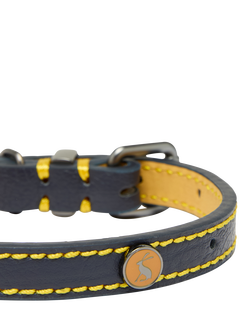 Joules Plain Leather Dog Collar - view 2, Navy