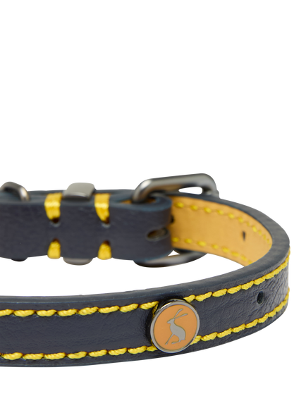 Joules Plain Leather Dog Collar - view 2, Navy