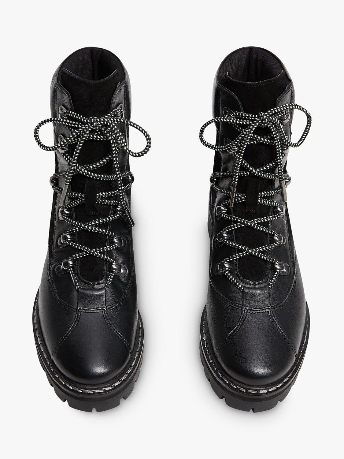 Mango Contrast Texture Leather Lace Up Boots, Black, 3