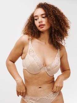 AND/OR Wren Lace Full Support Underwired Plunge Bra, E-G Cup Sizes, Natural